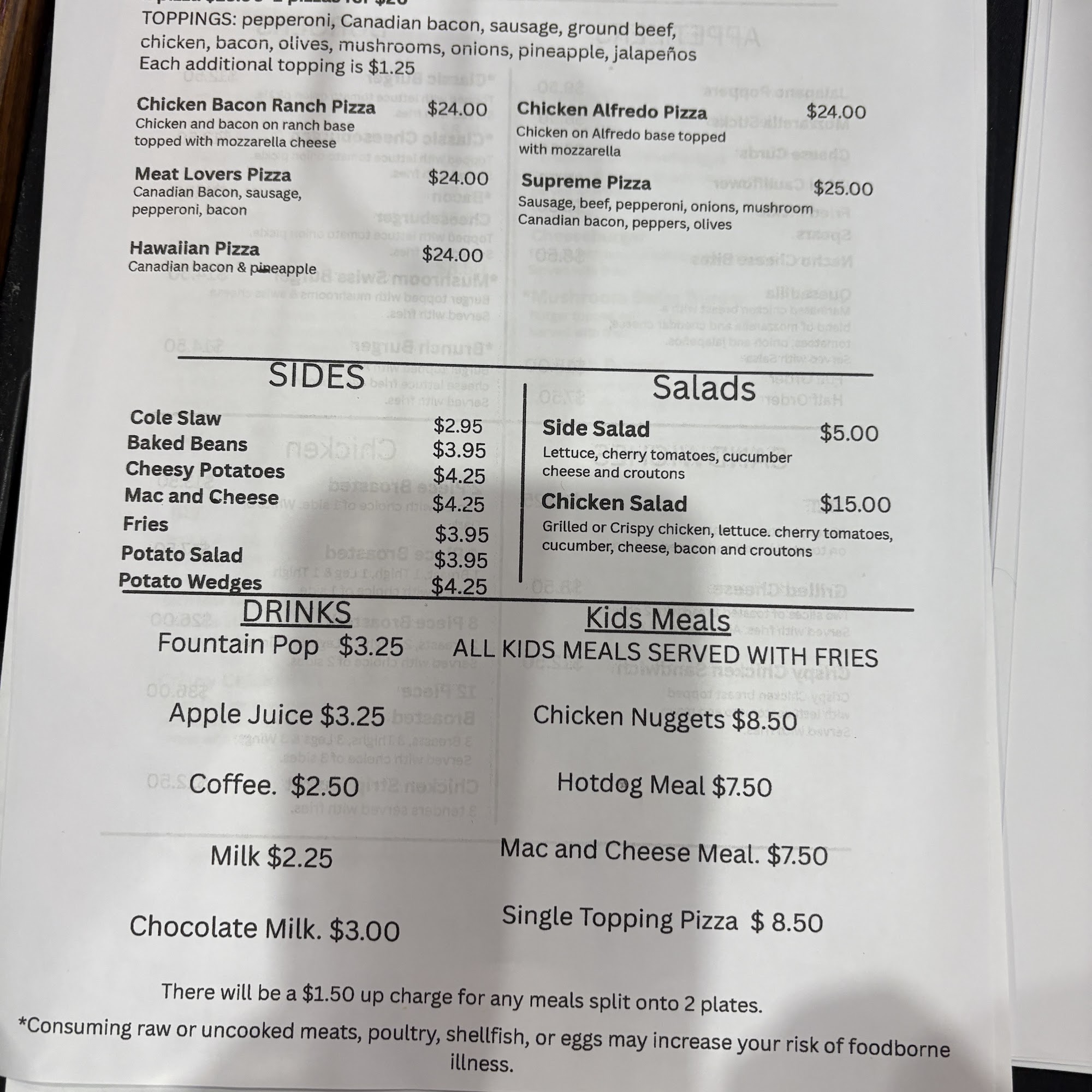 Outlaw Bar & Grill Menu
