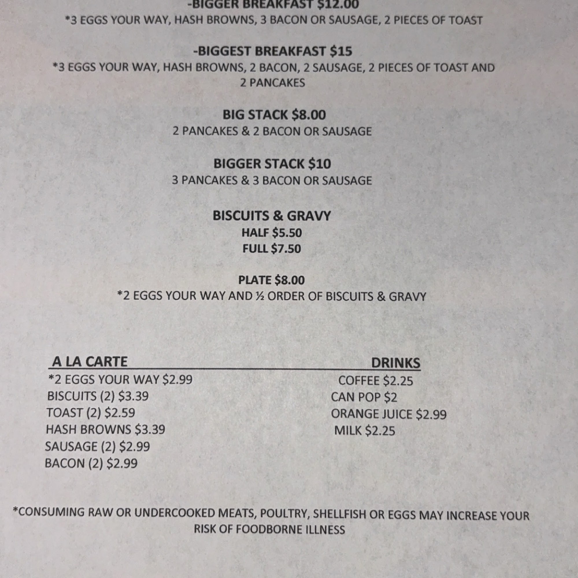 Outlaw Bar & Grill Menu