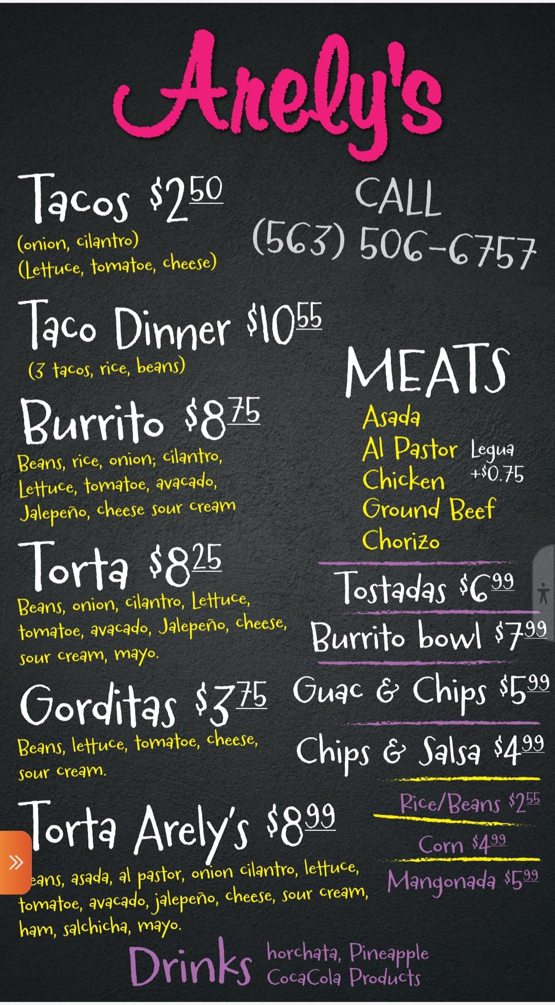 Arely's food truck Menu