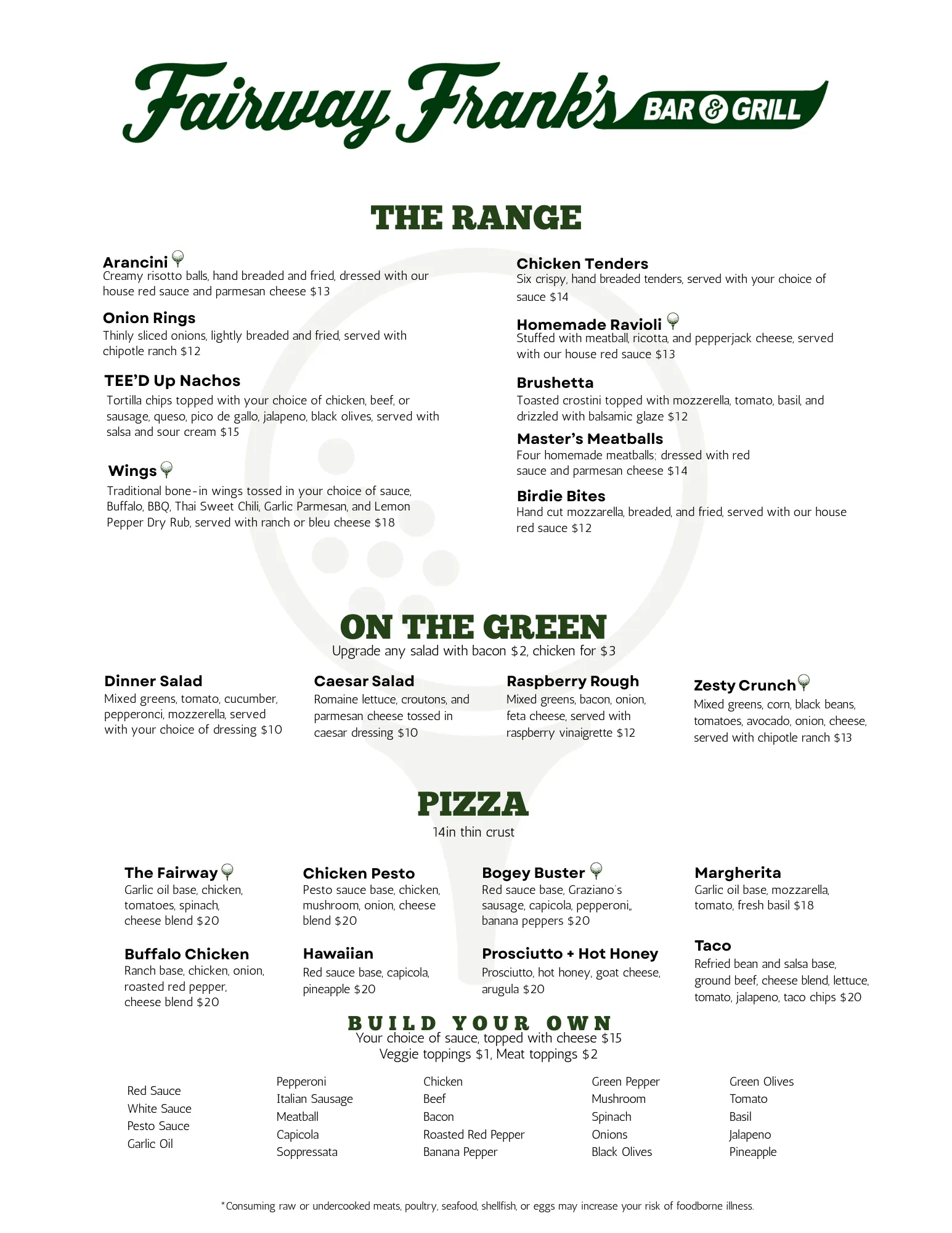 Fairway Frank's Bar & Grill Menu