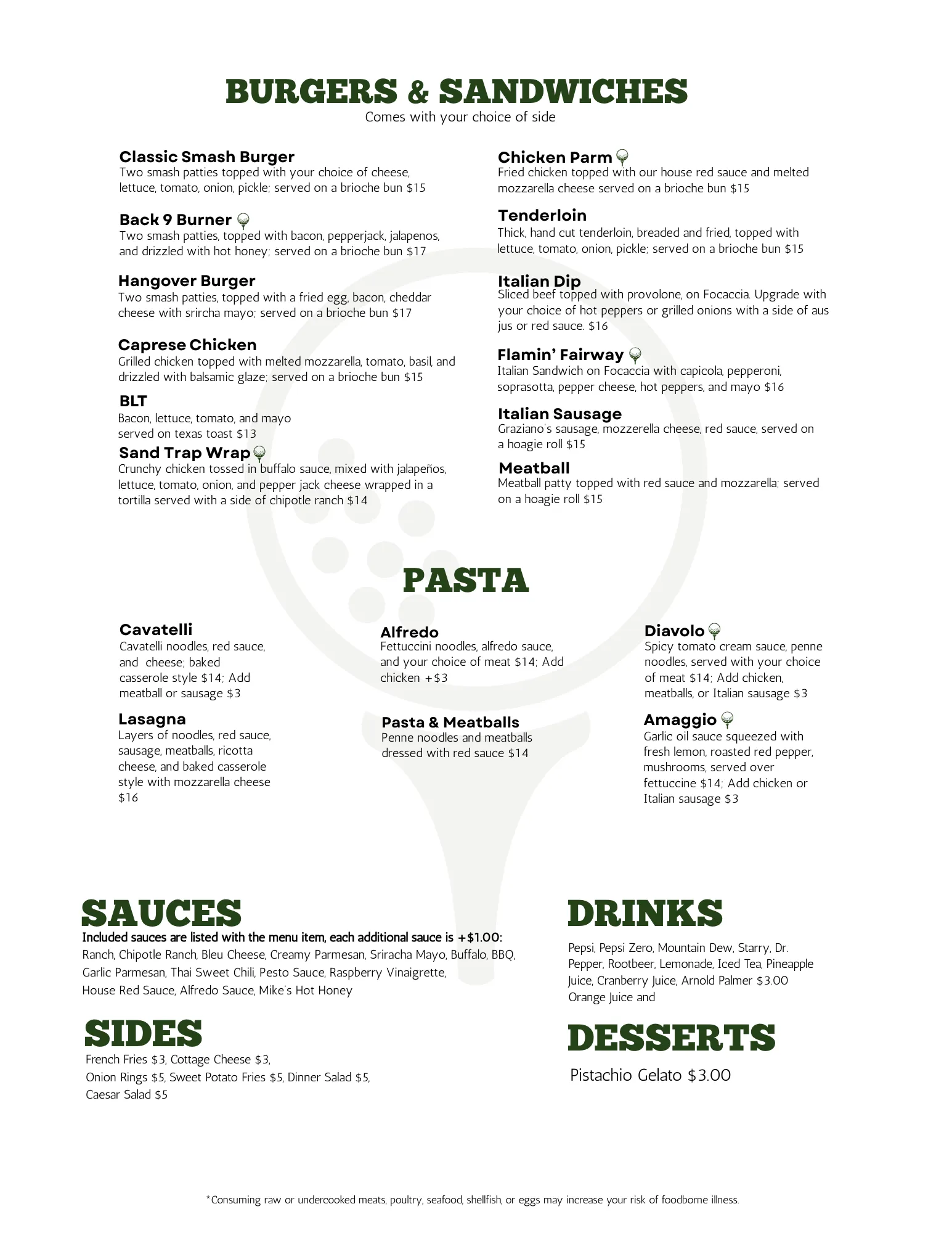 Fairway Frank's Bar & Grill Menu