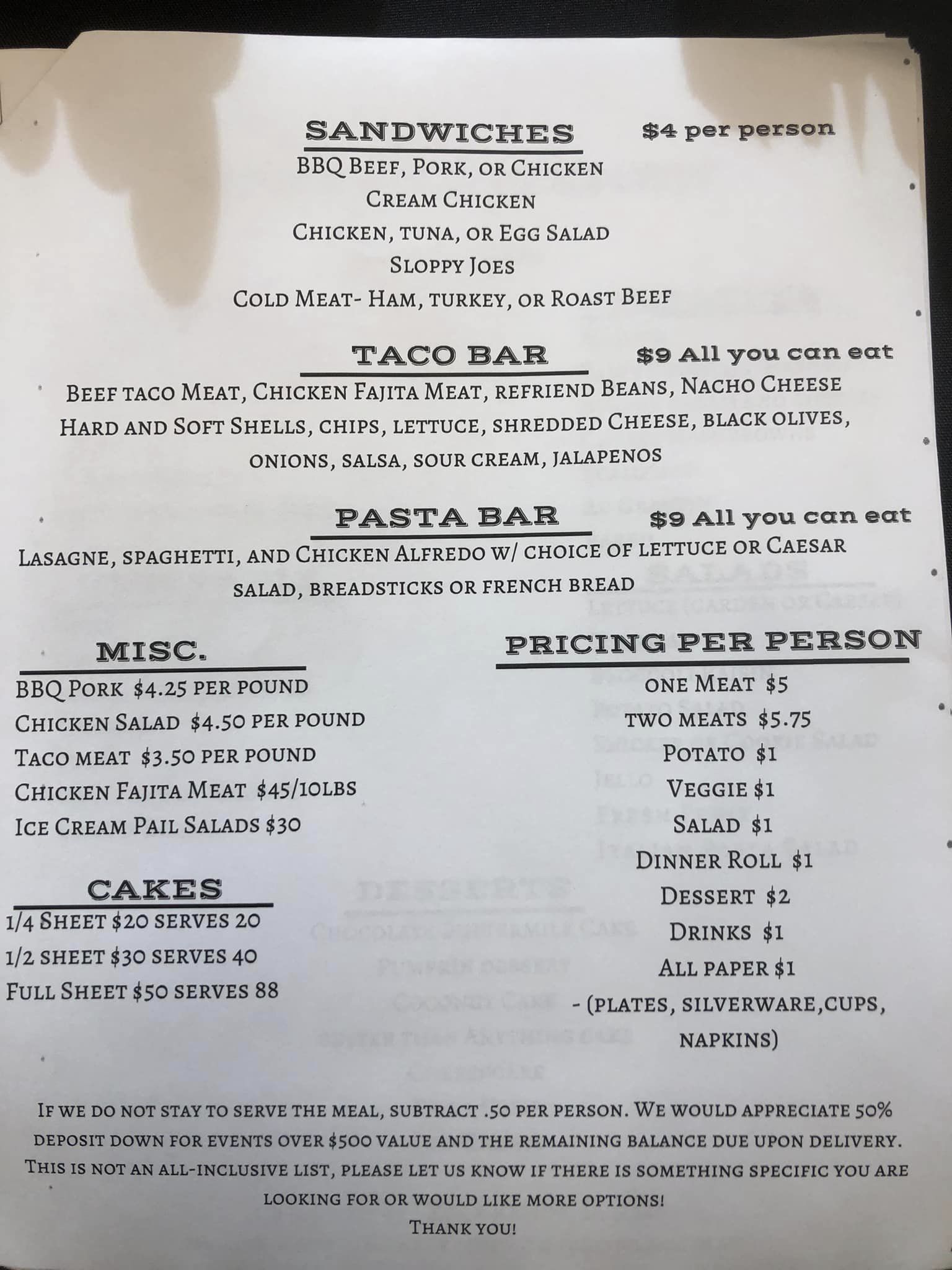 Shari's Kitchen & Catering Menu