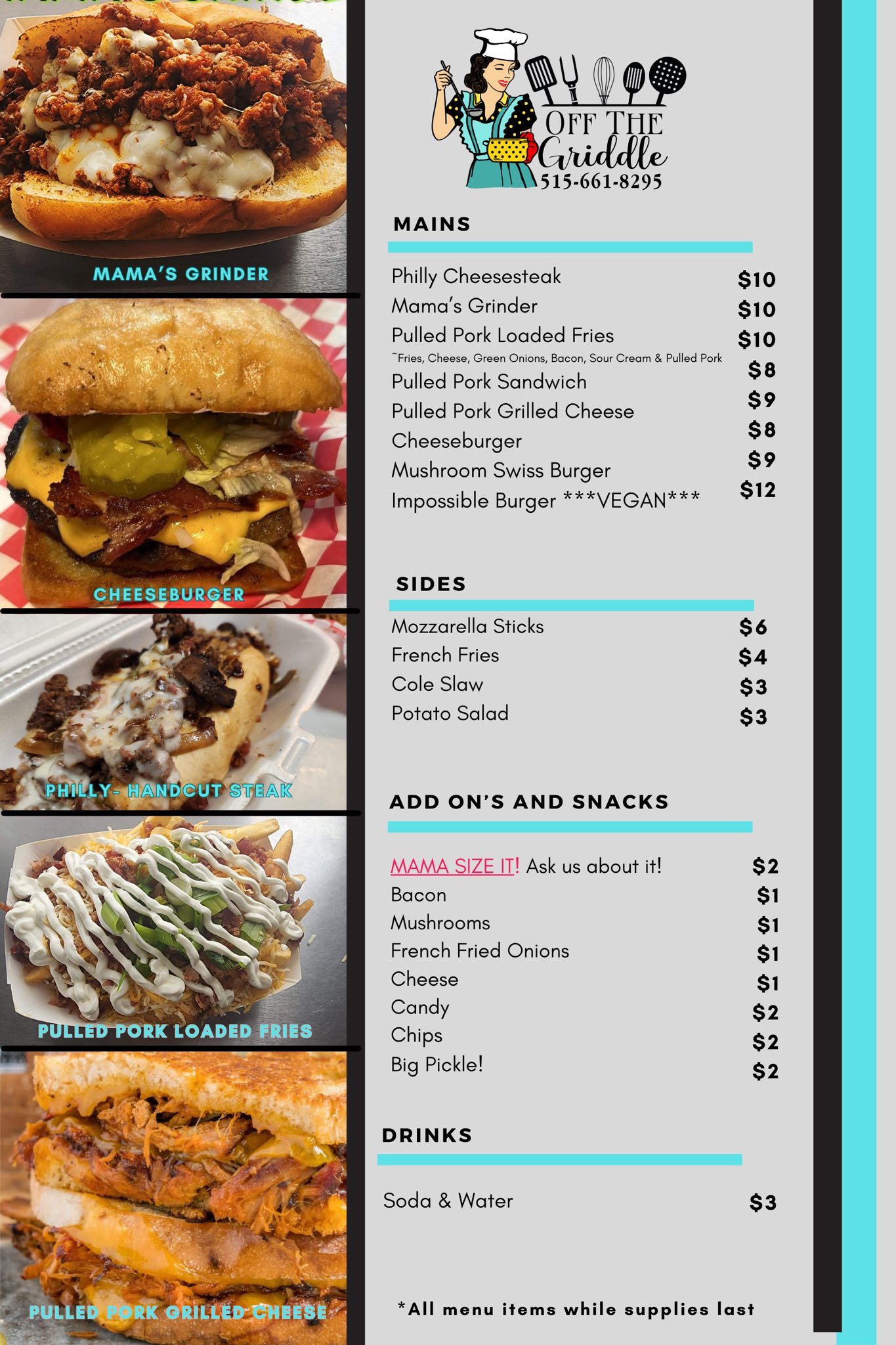 Off the Griddle Menu