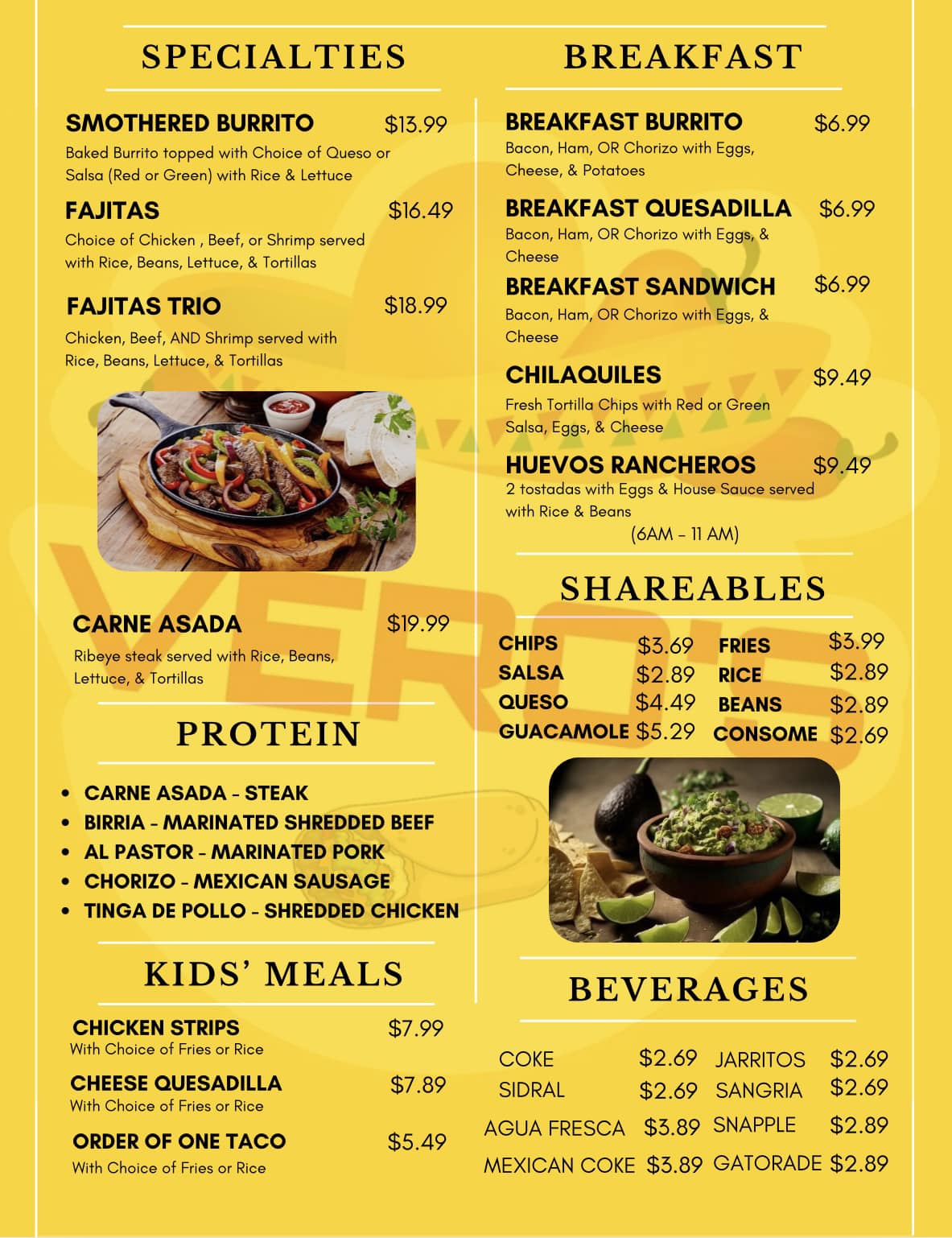 Vero's Mexican Bites Menu
