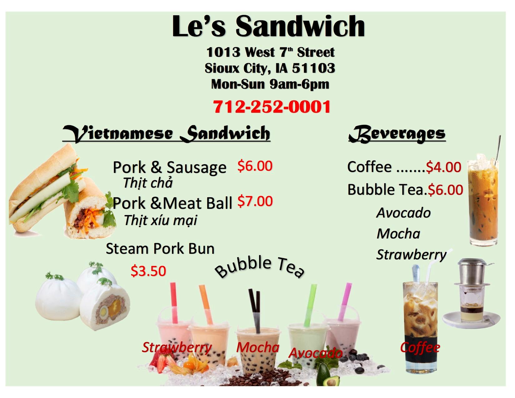 Le's Sandwich, Menu