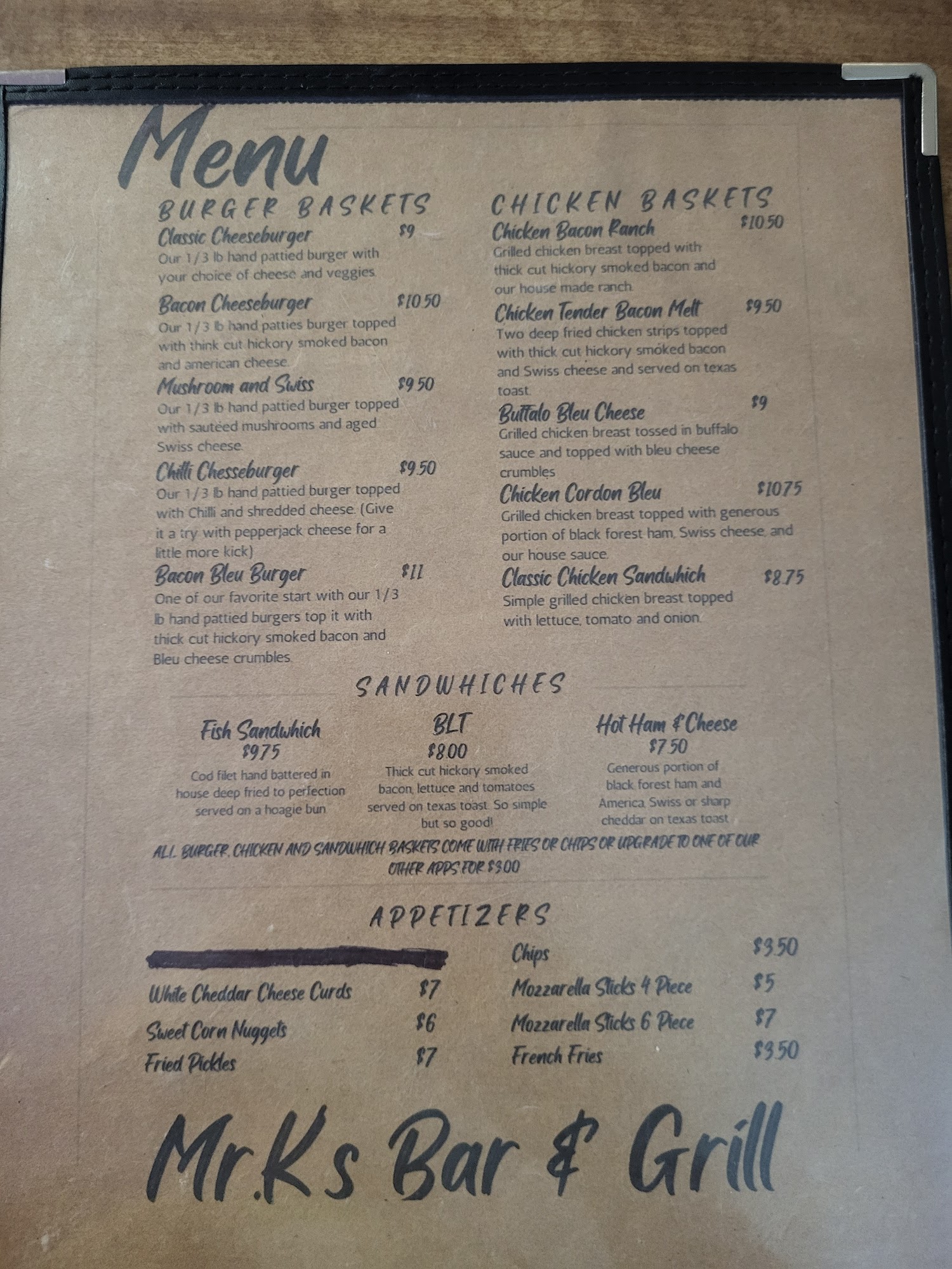 Mr. Ks Bar and Grill Menu