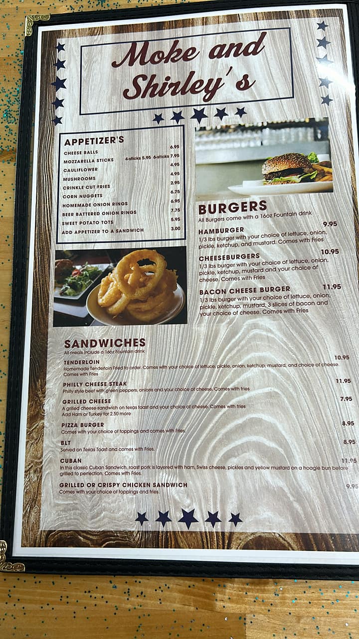 Moke & Shirley's Diner Menu