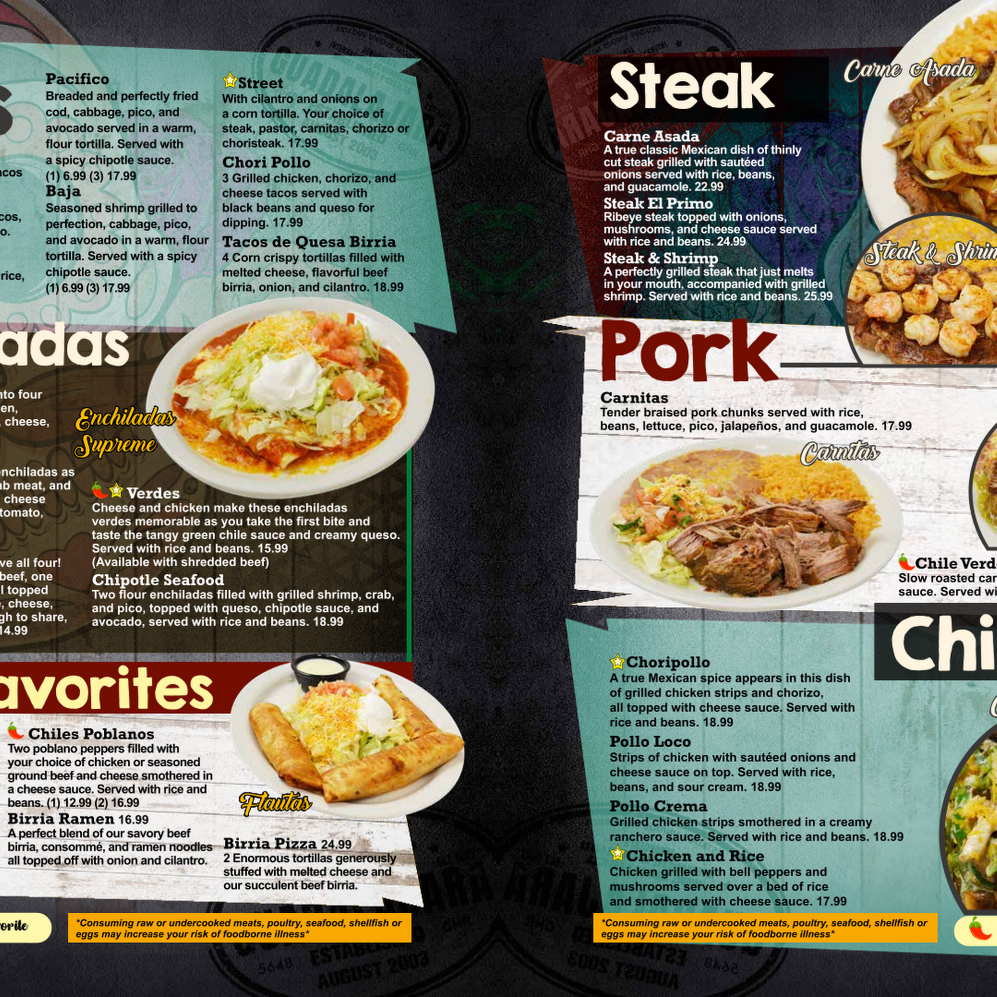 Guadalajara Mexican Restaurant Menu