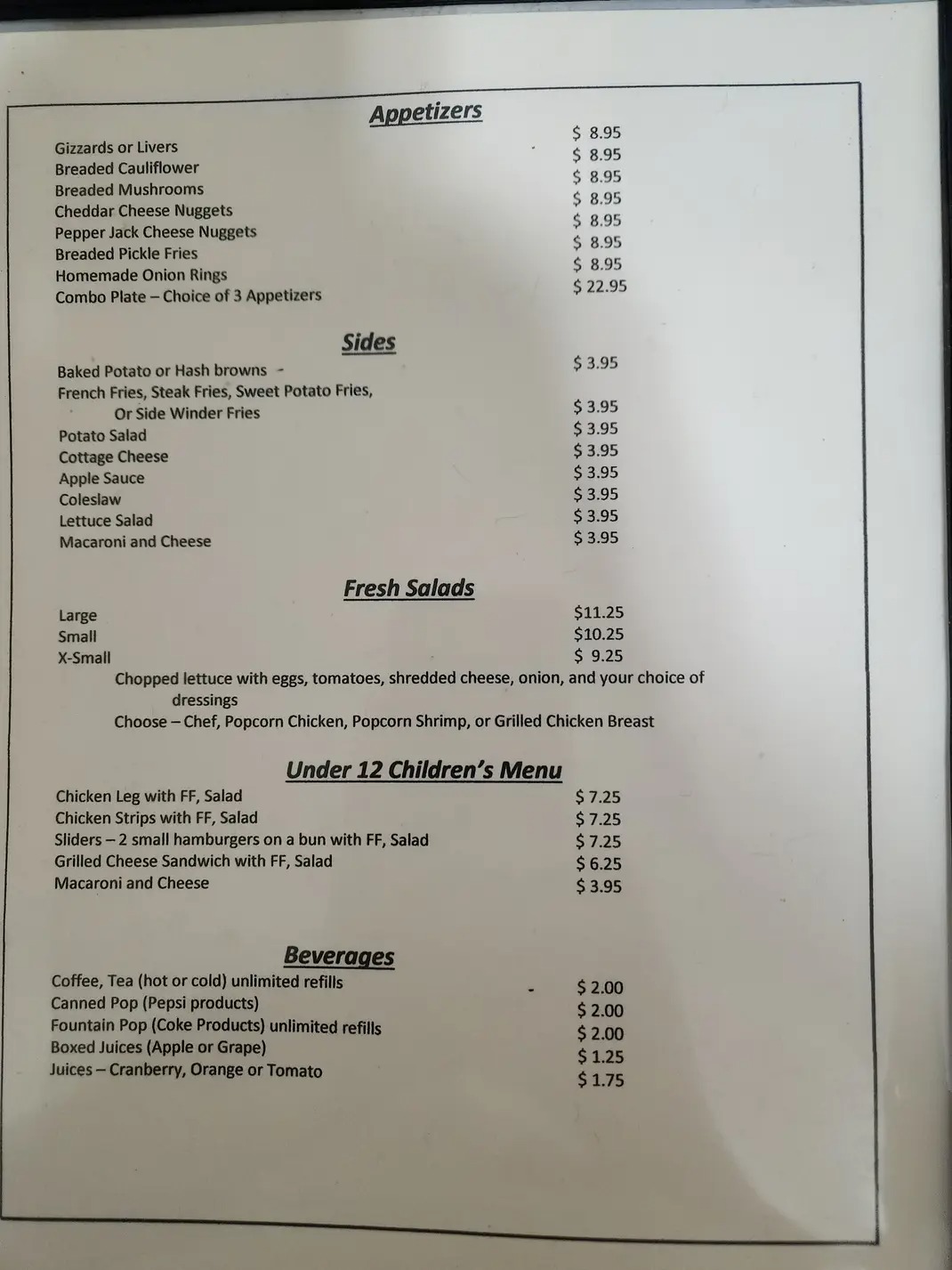 Wiota Steakhouse & Lounge Menu