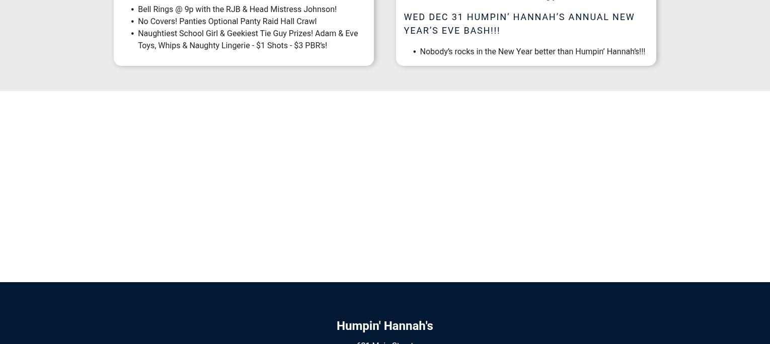 Humpin' Hannah's Menu