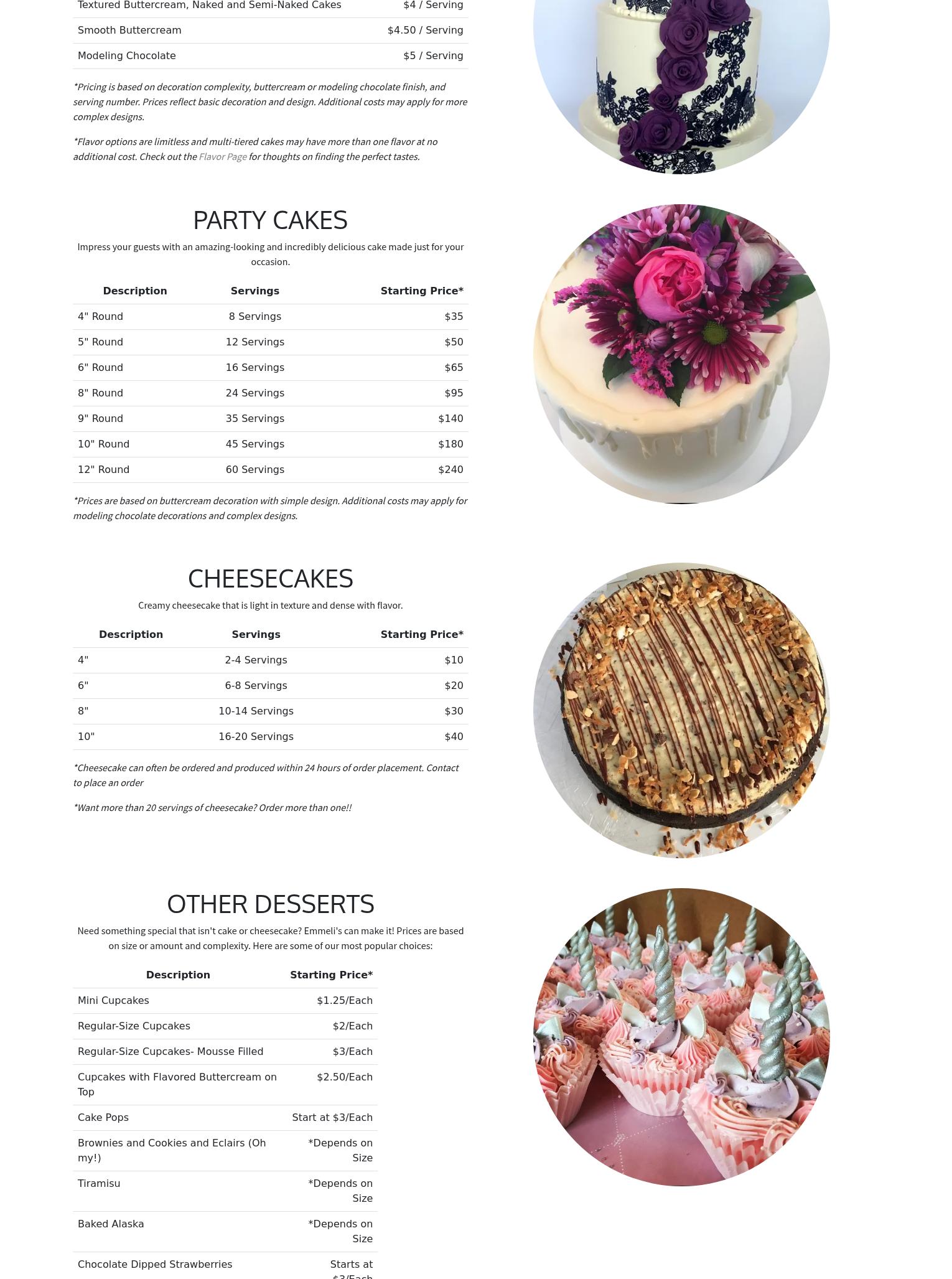 Emmeli's Cake Menu