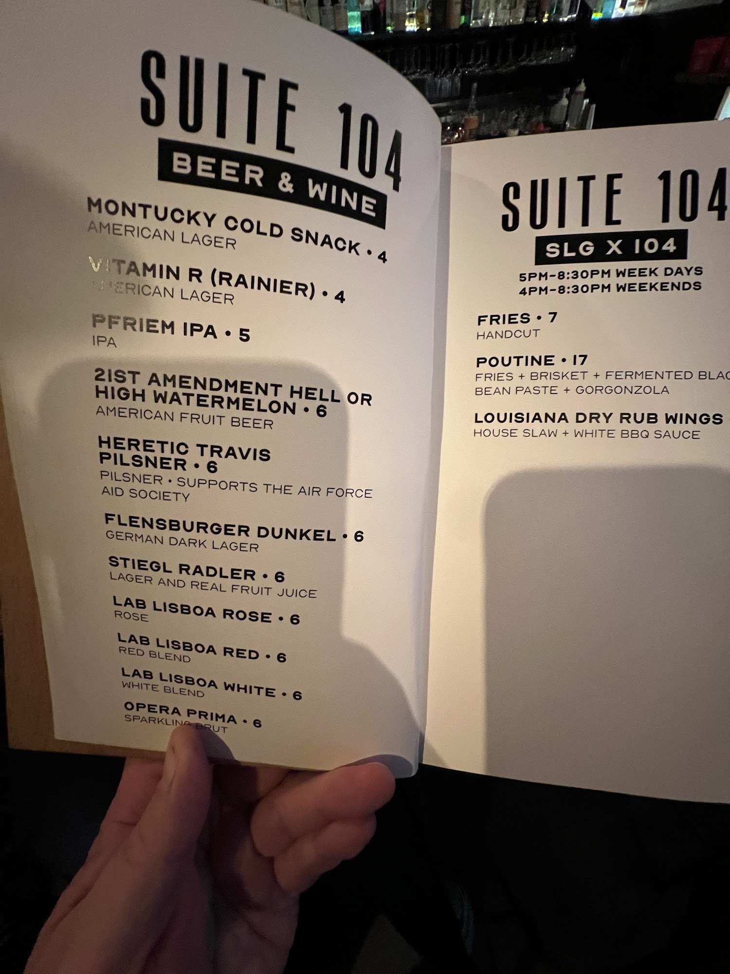Suite 104 Menu