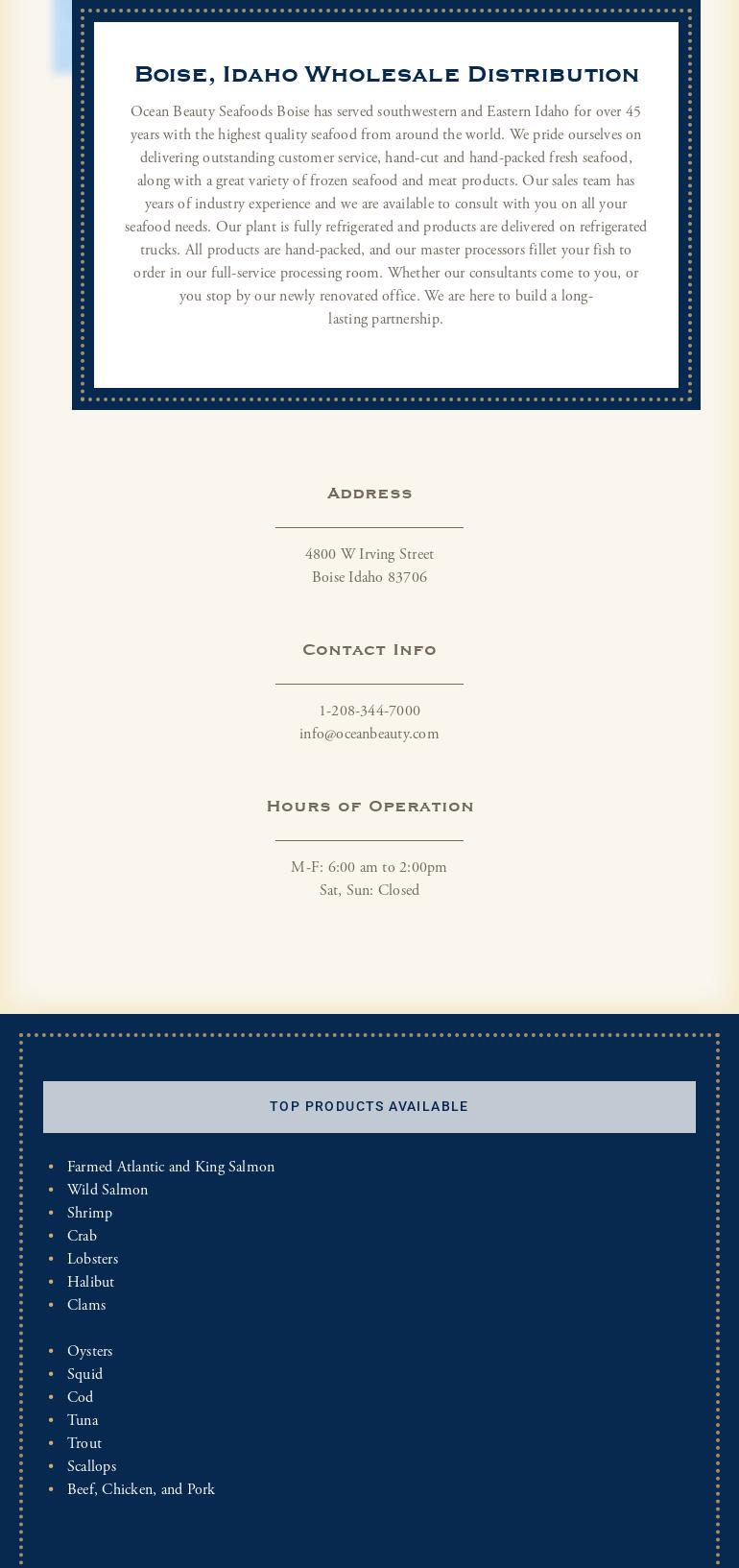 Ocean Beauty Seafoods Menu