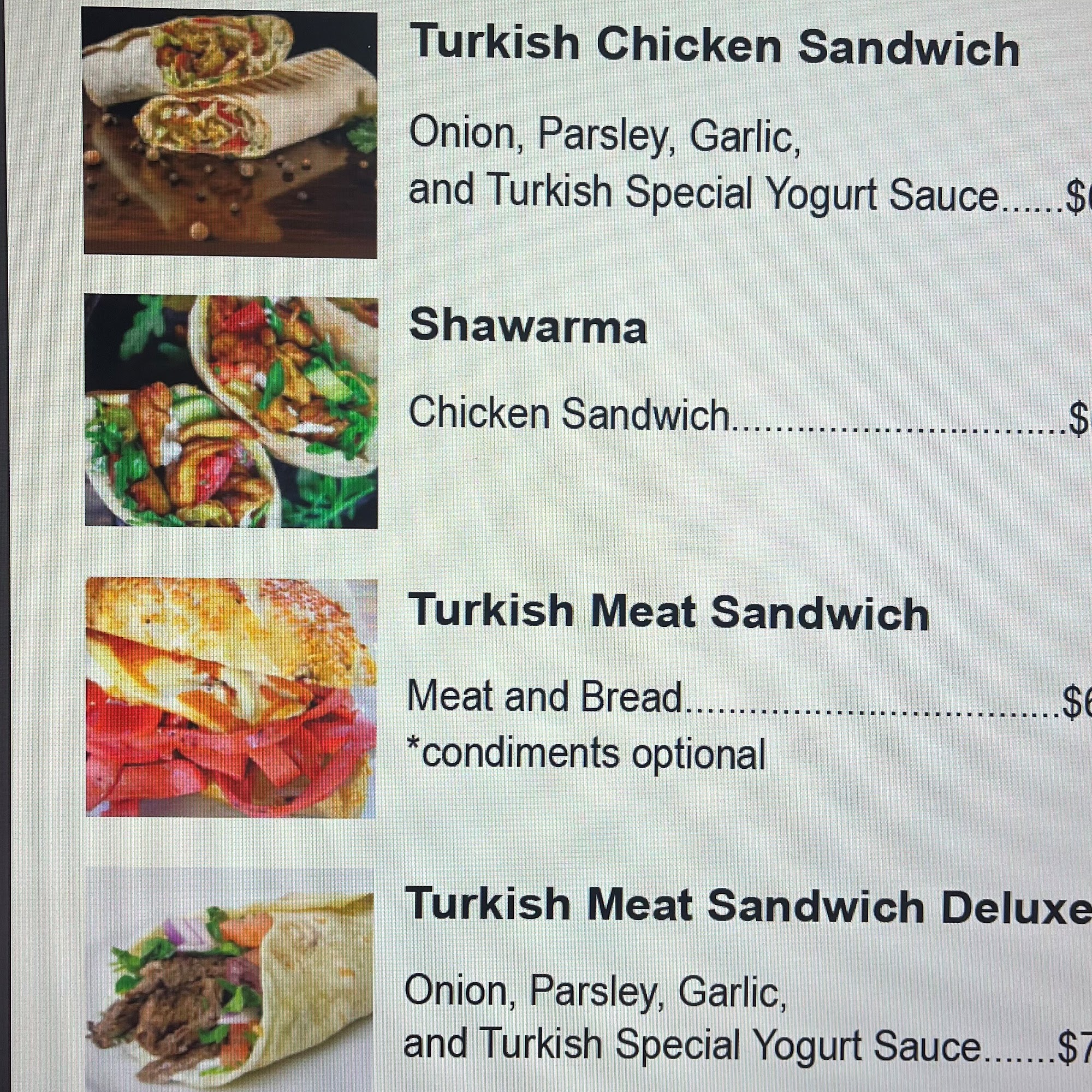 Ruya Turkish Food Menu