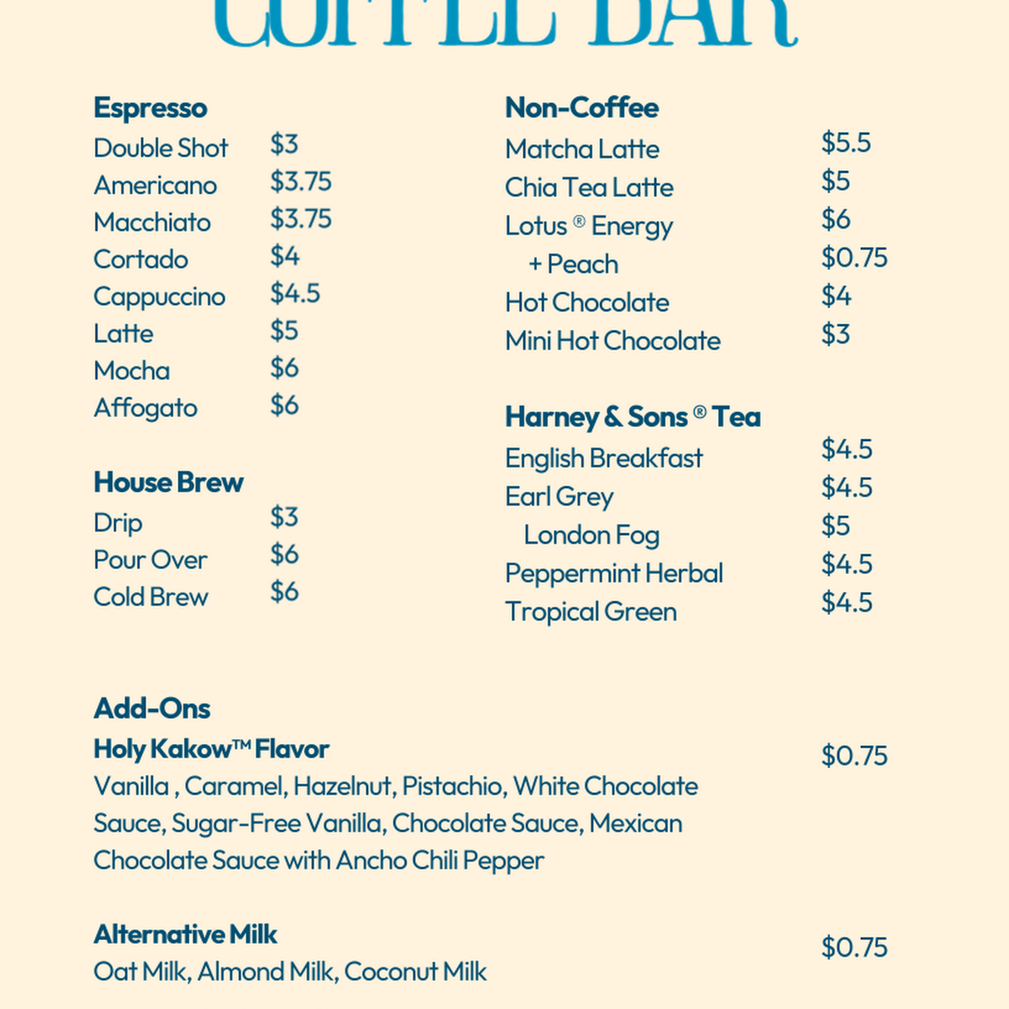 Spoken Coffee Menu