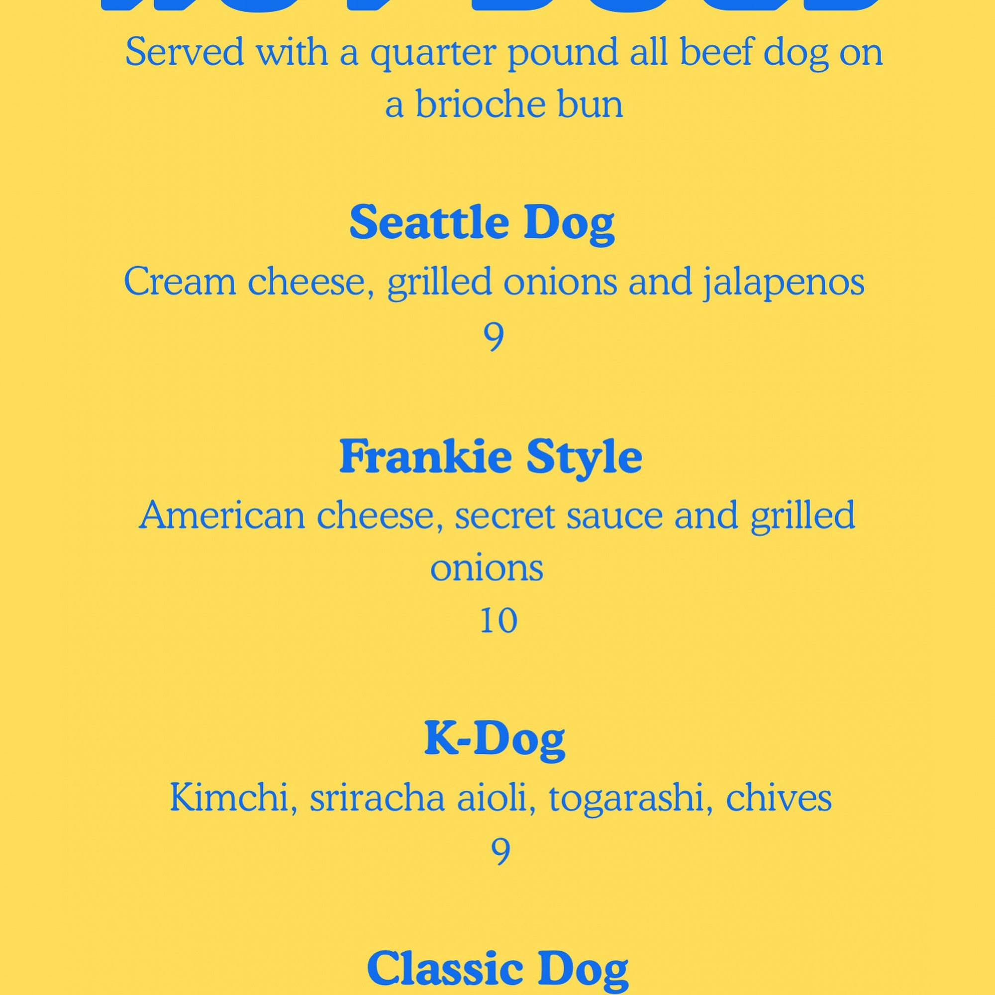 Bar Please! Menu