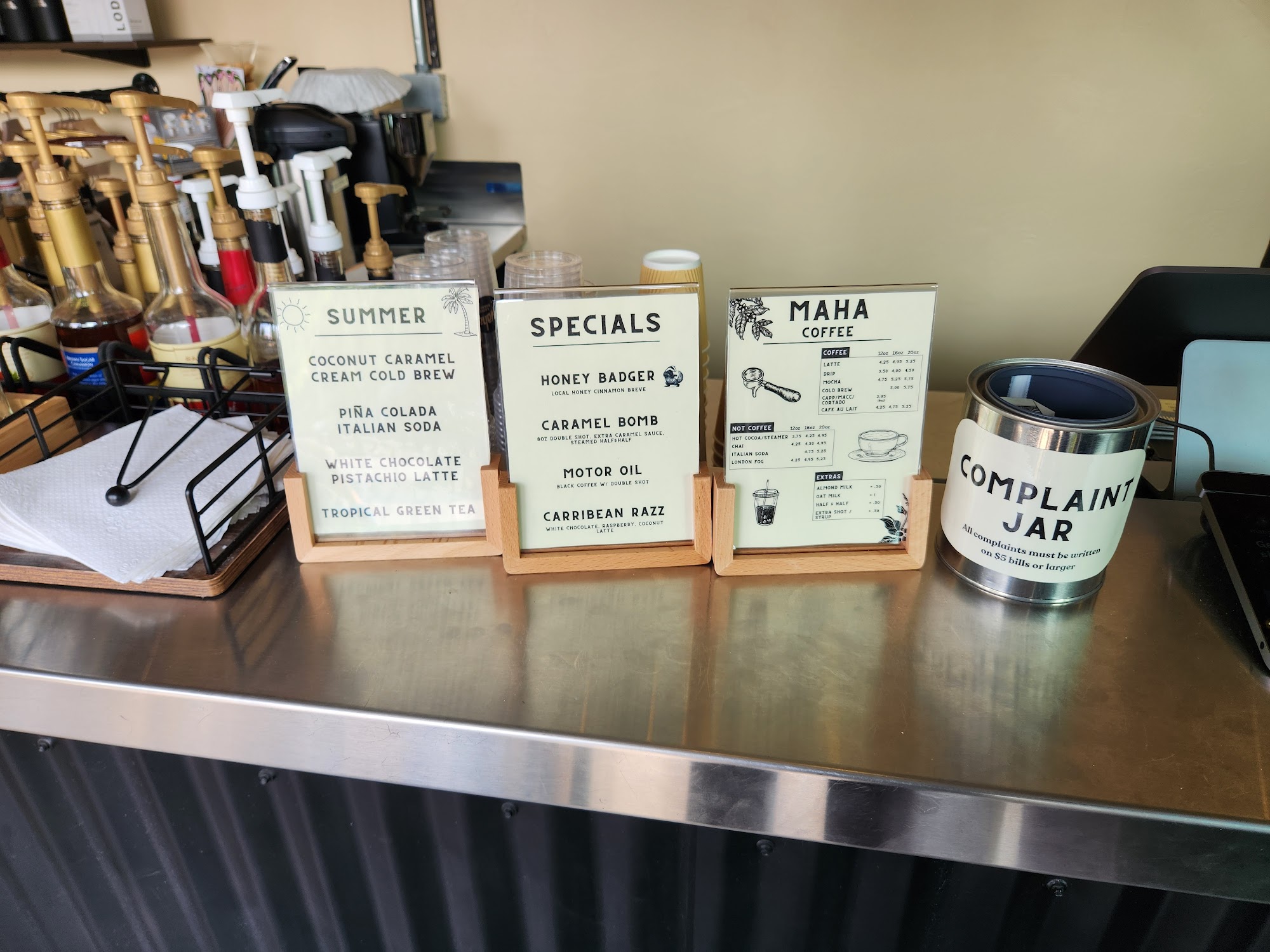 Maha Coffee Roasters Menu