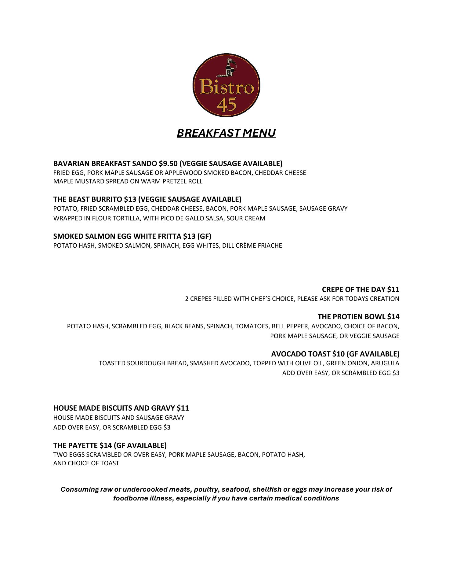 Casa Rossa Menu