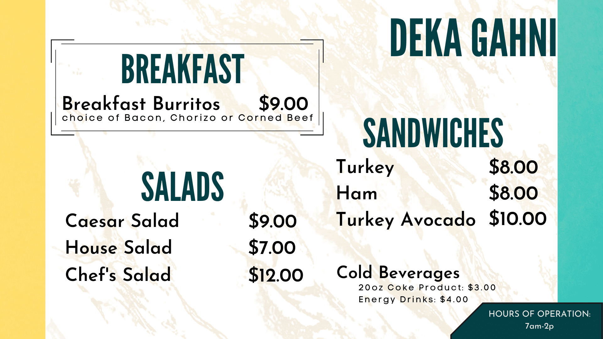 Deka Gahni Deli Menu