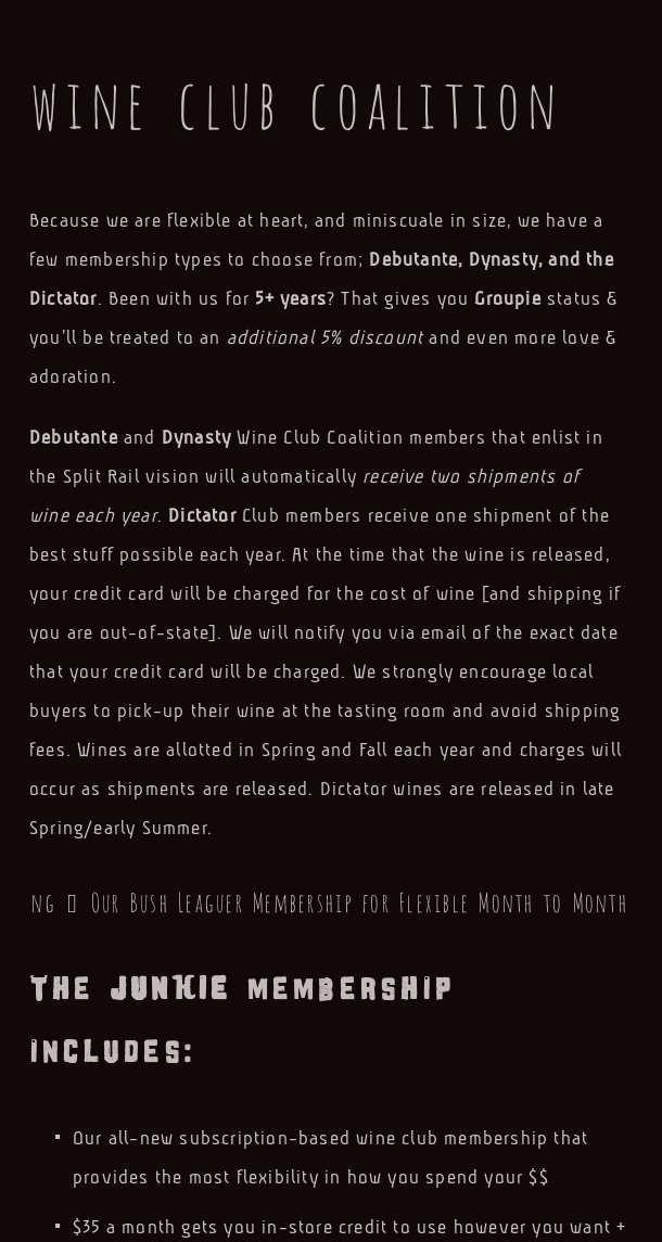 Split Rail Winery Menu