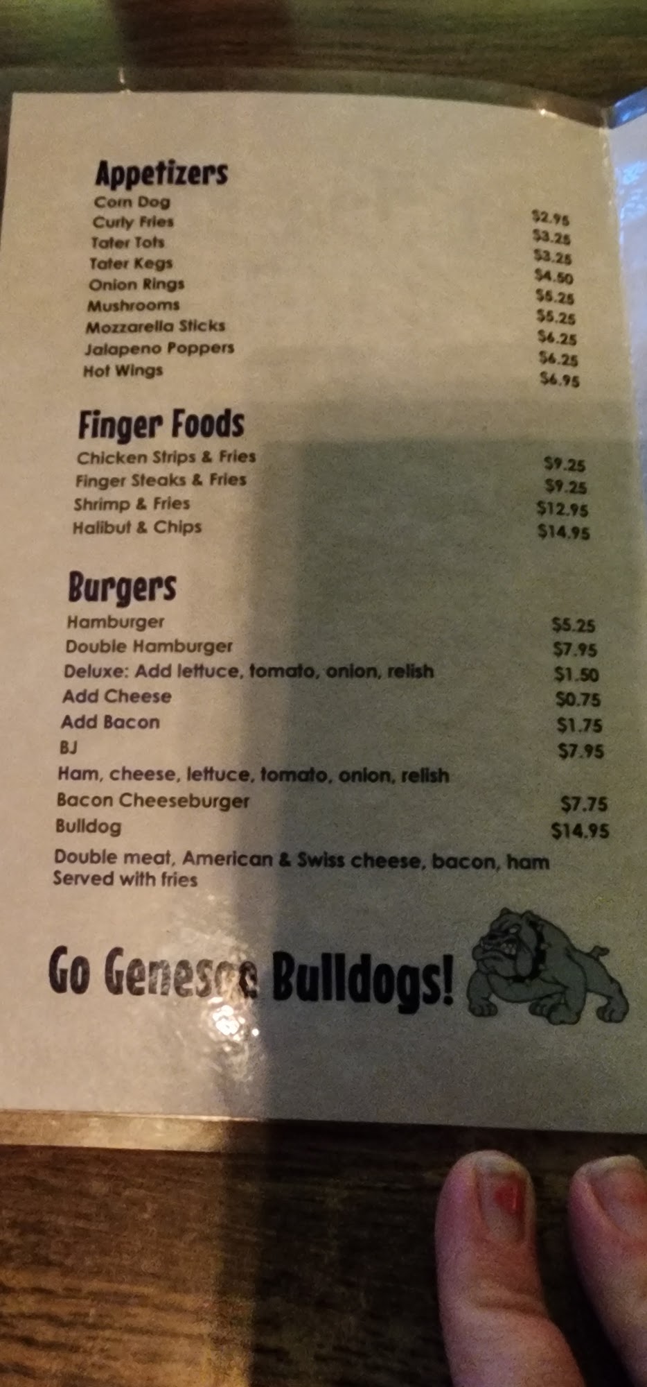 Pastime Bar & Grill Menu