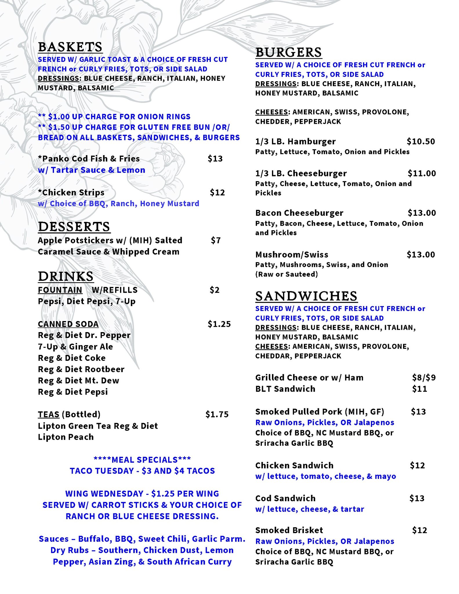 Blackberry Brew andPub/Bottoms Up Menu