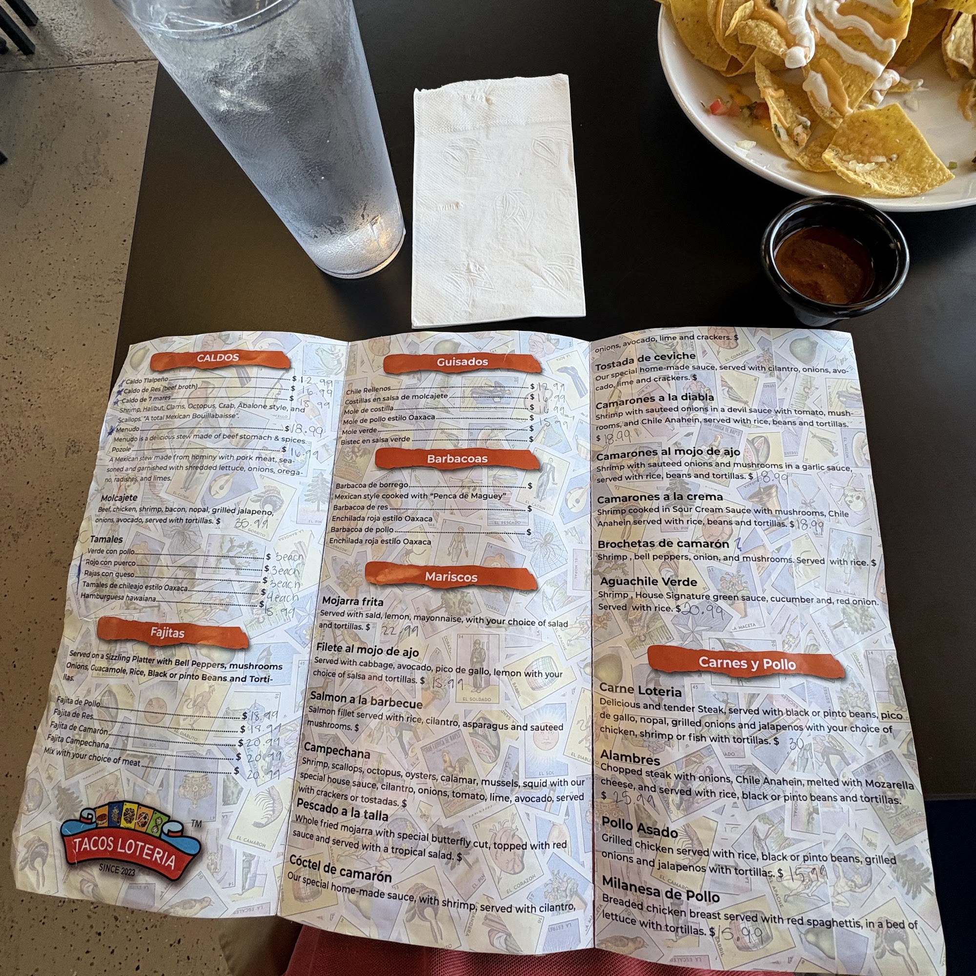 Tacos Loteria Menu