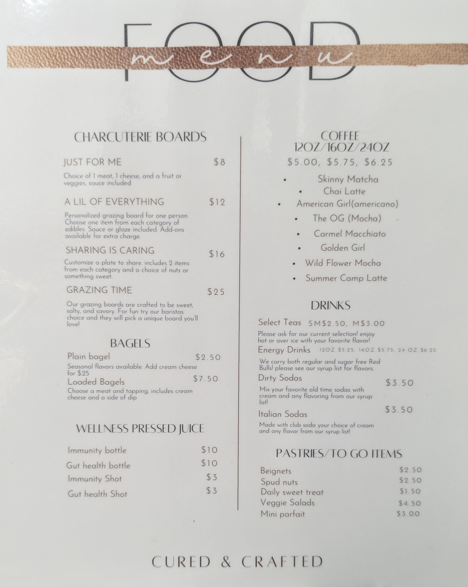 Cured & Crafted Cafe Menu
