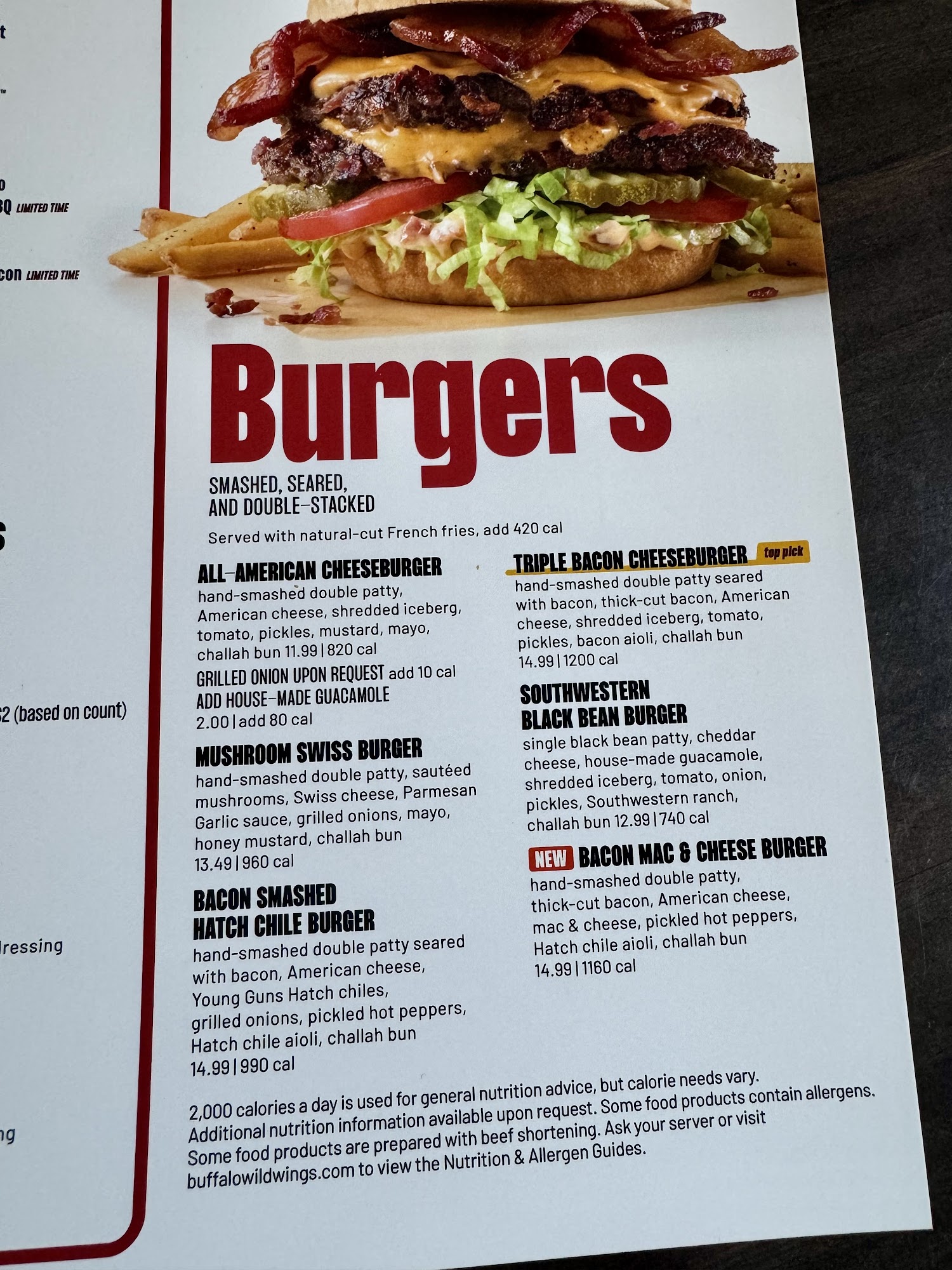 Buffalo Wild Wings Menu