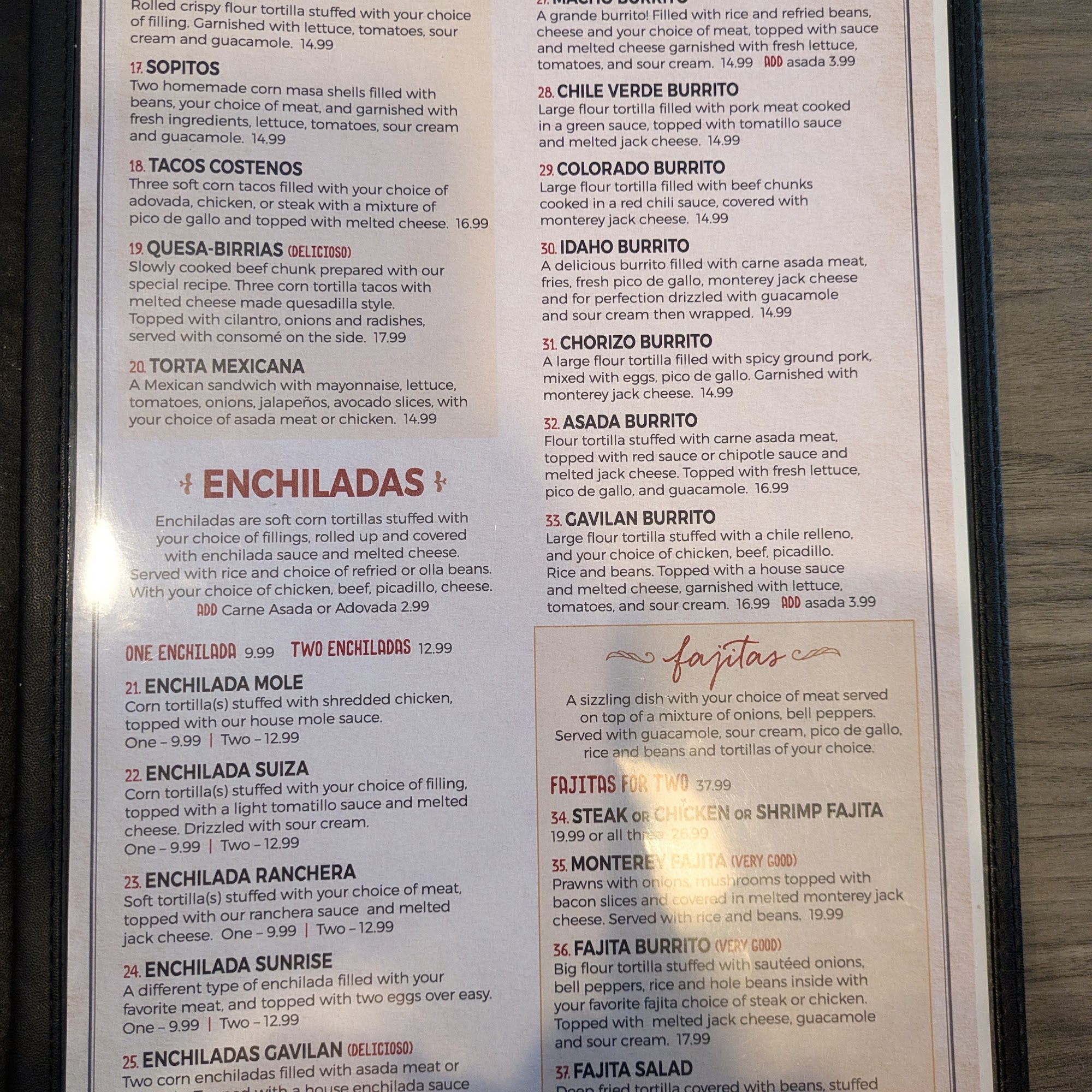 Los Gavilanes Mexican Grill Menu