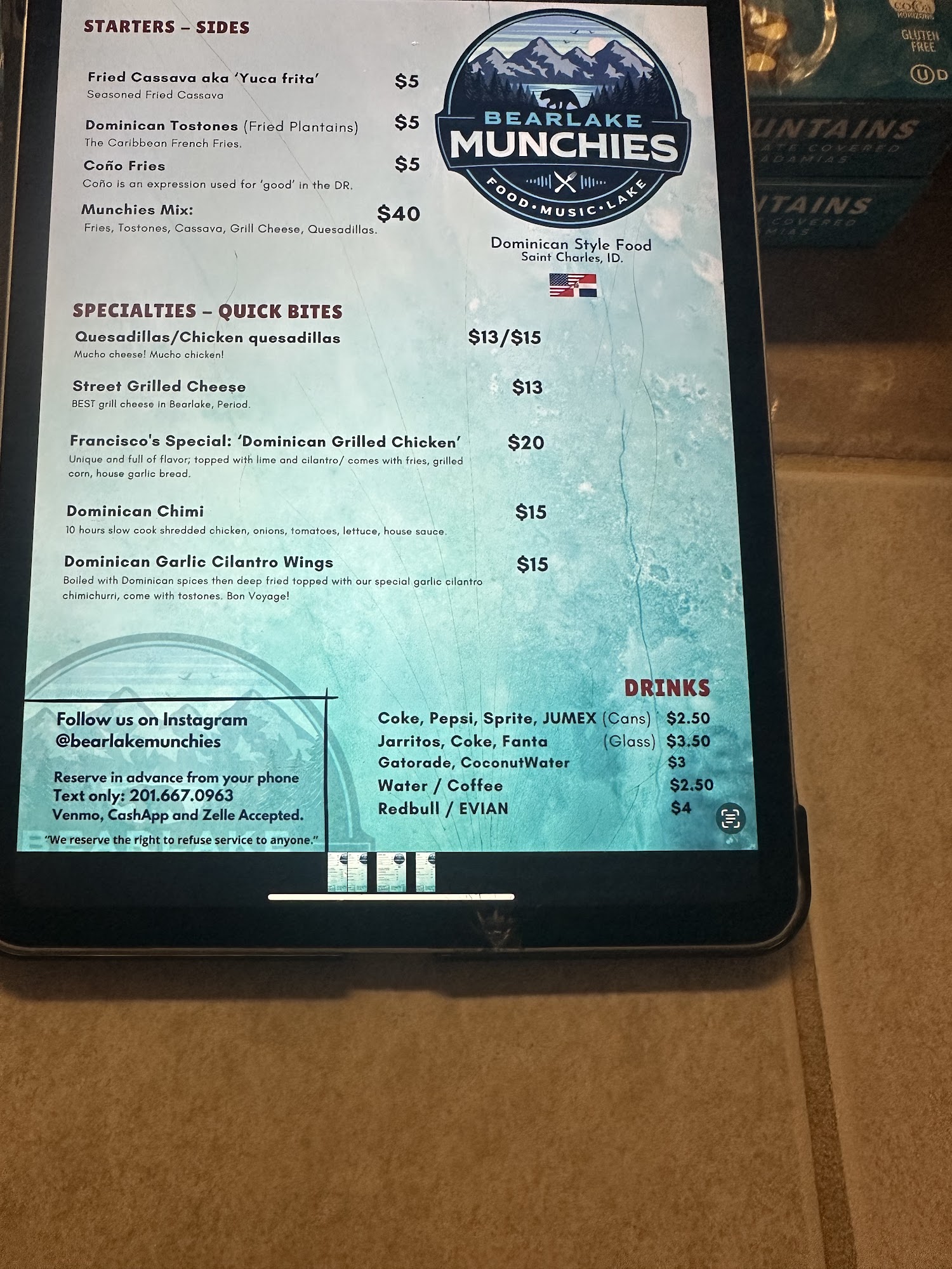 Bearlake Munchies Menu