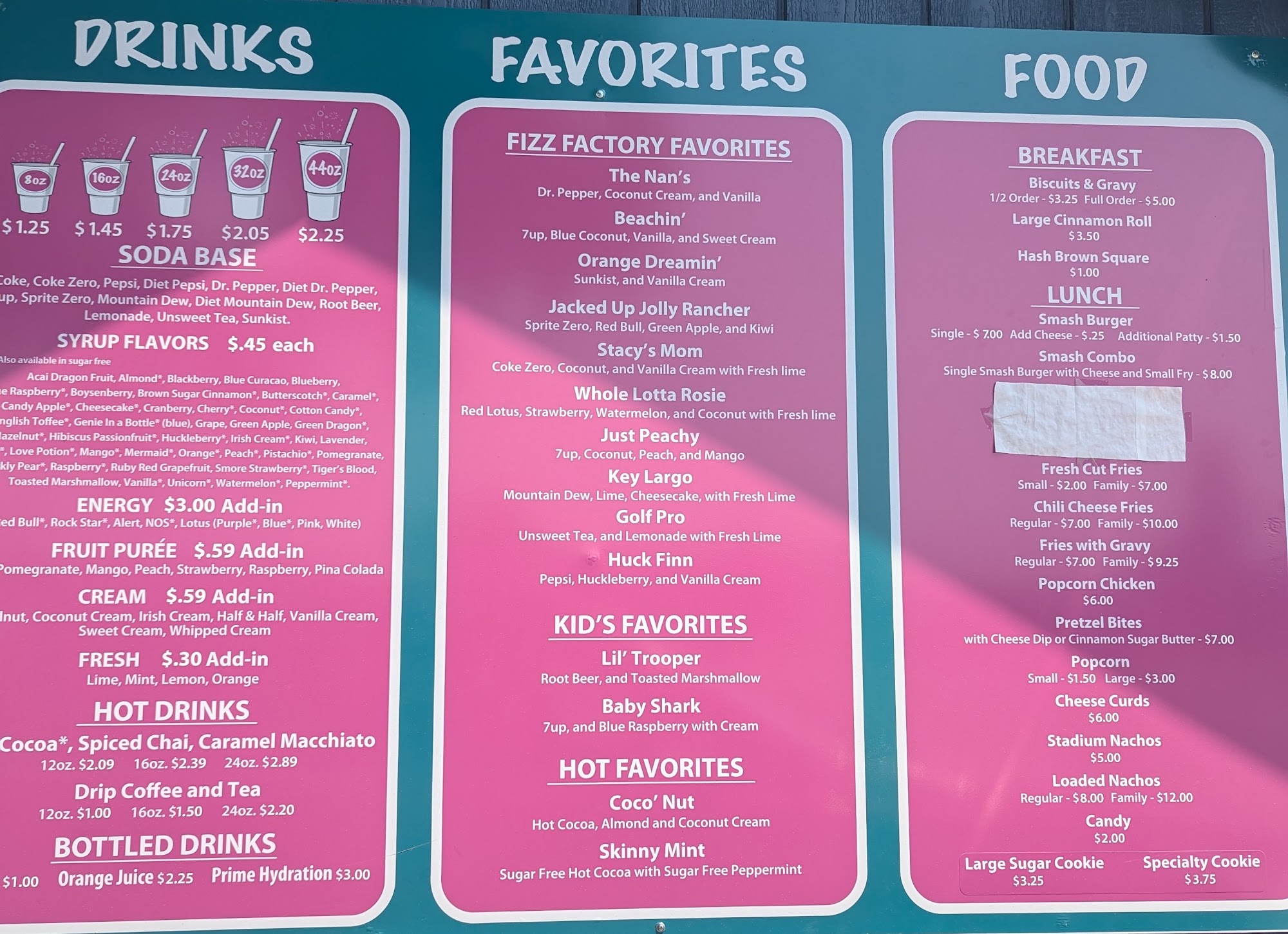Fizz Factory Menu
