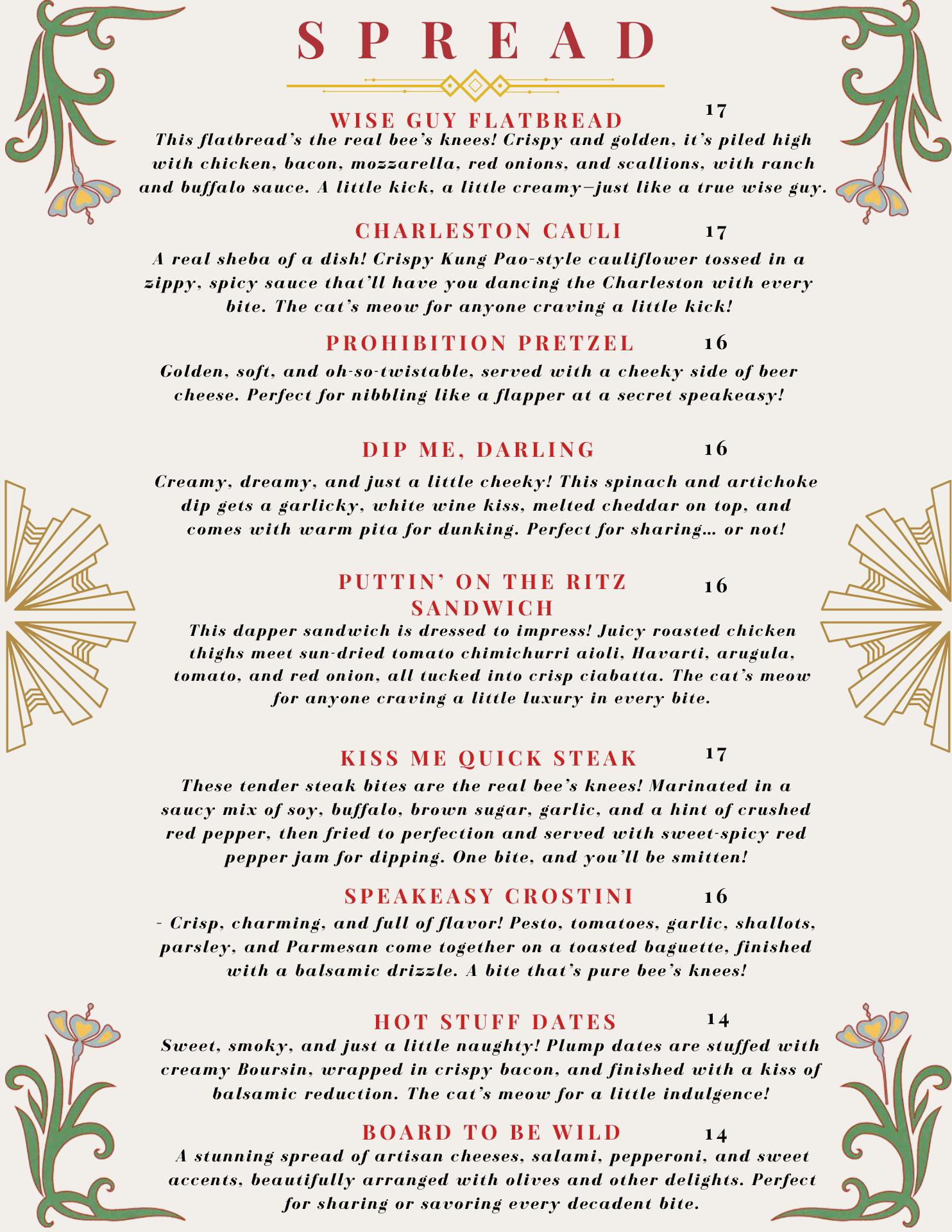 Freddy’s Speakeasy Menu