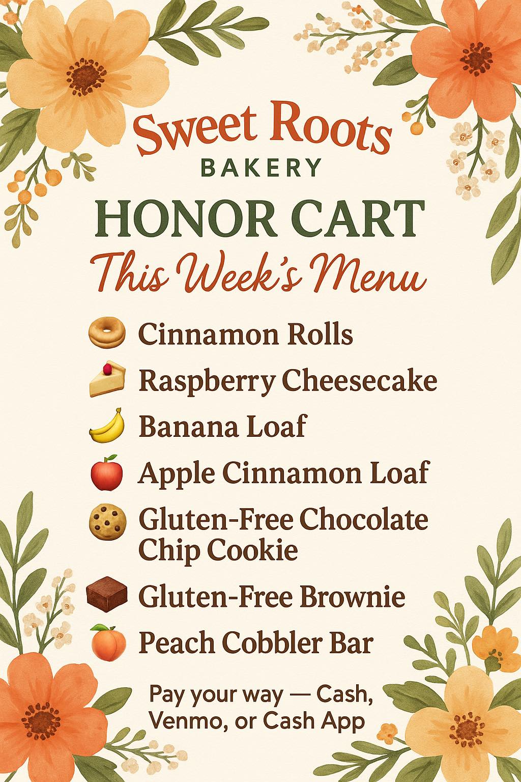 Sweet Roots Bakery Menu