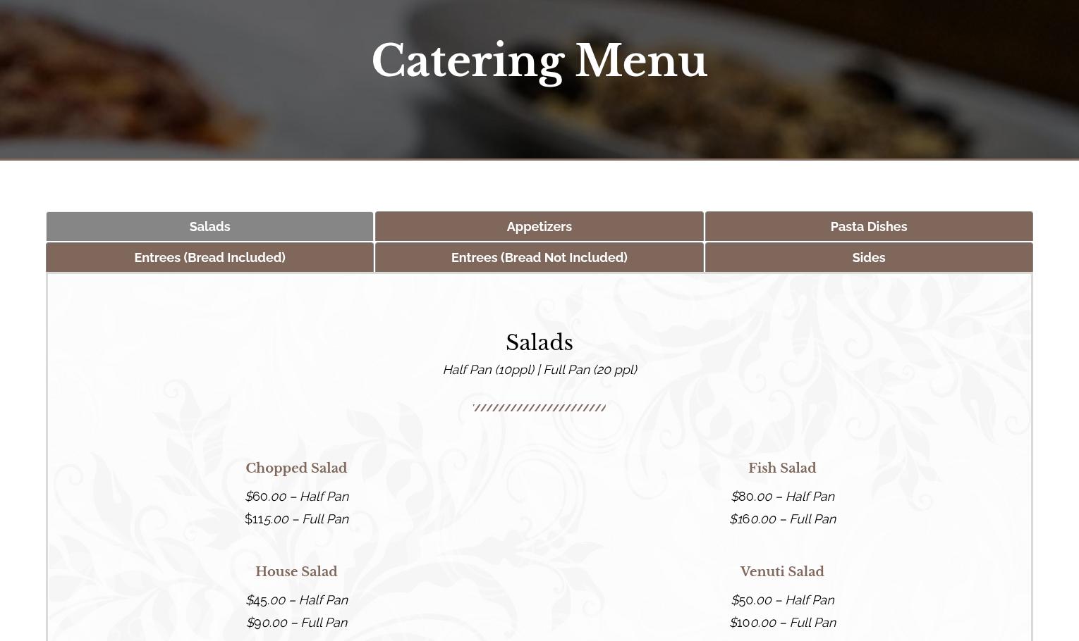 V Lounge Menu