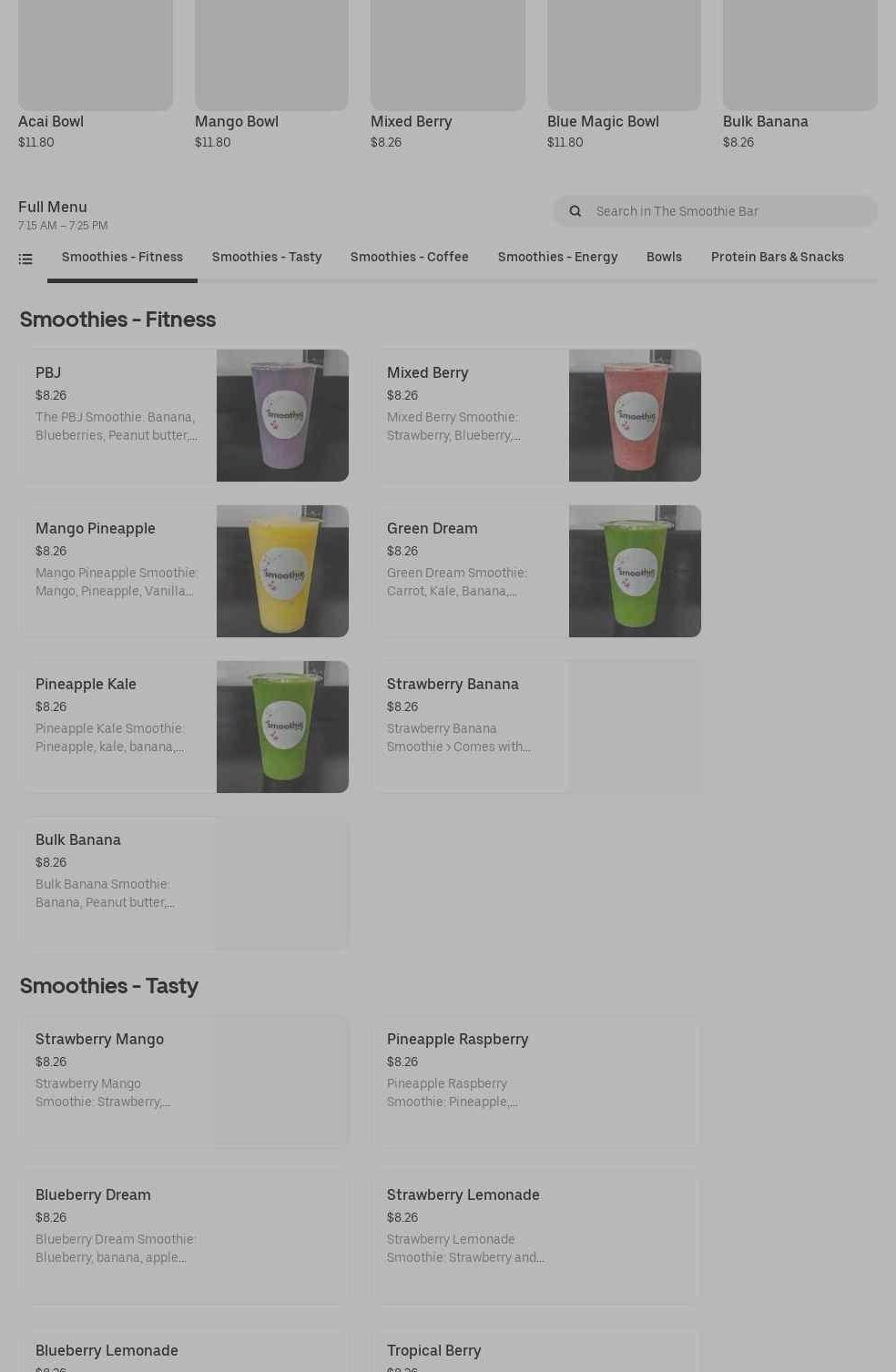 The Smoothie Bar Menu