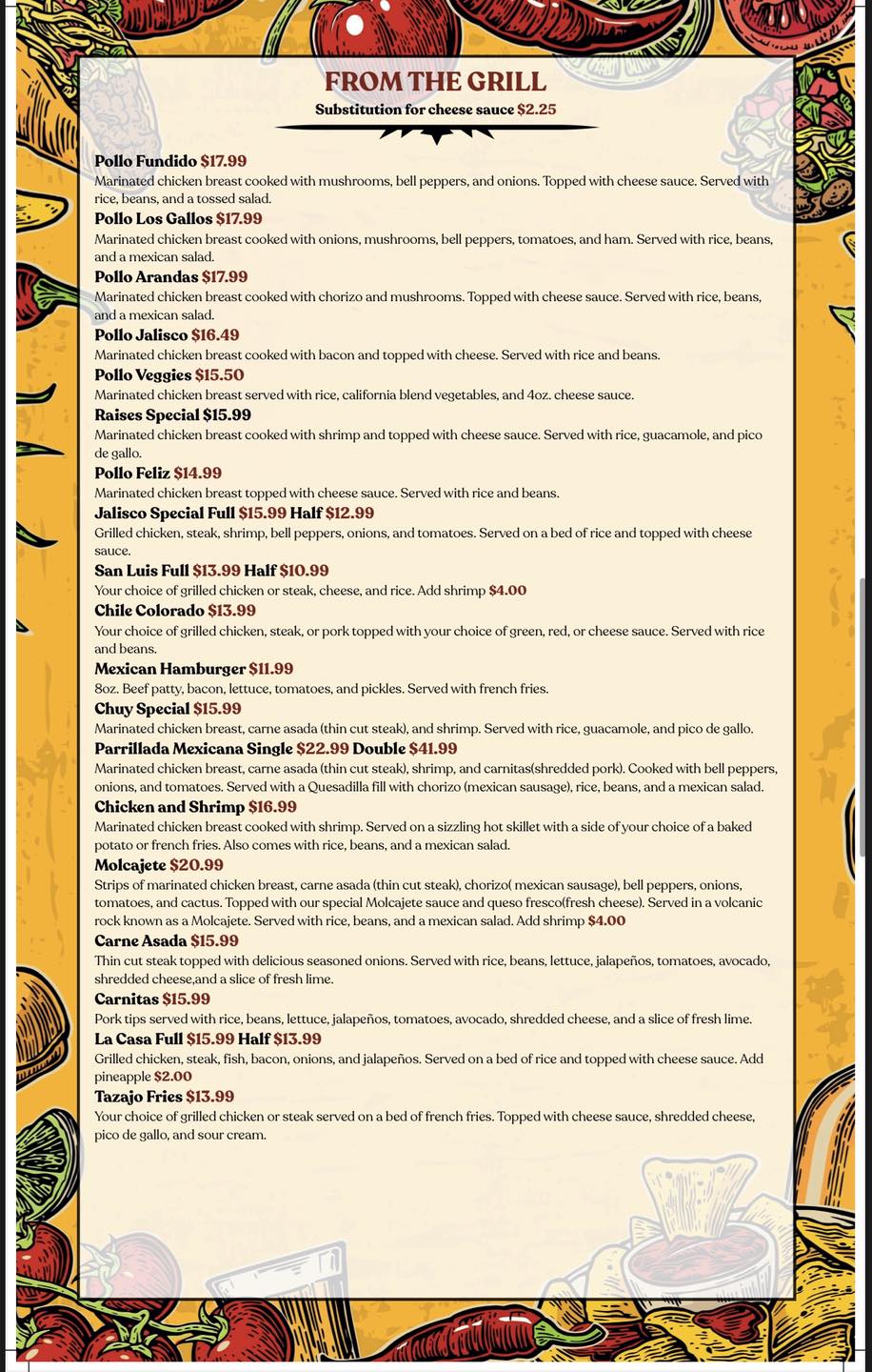Los Dos Gallos Mexican Bar and Grill Menu