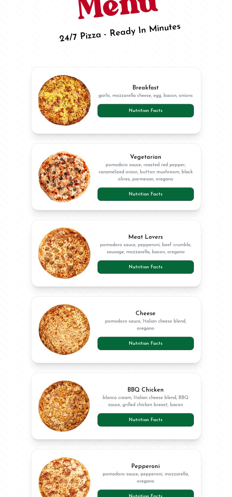 PizzaForno Menu