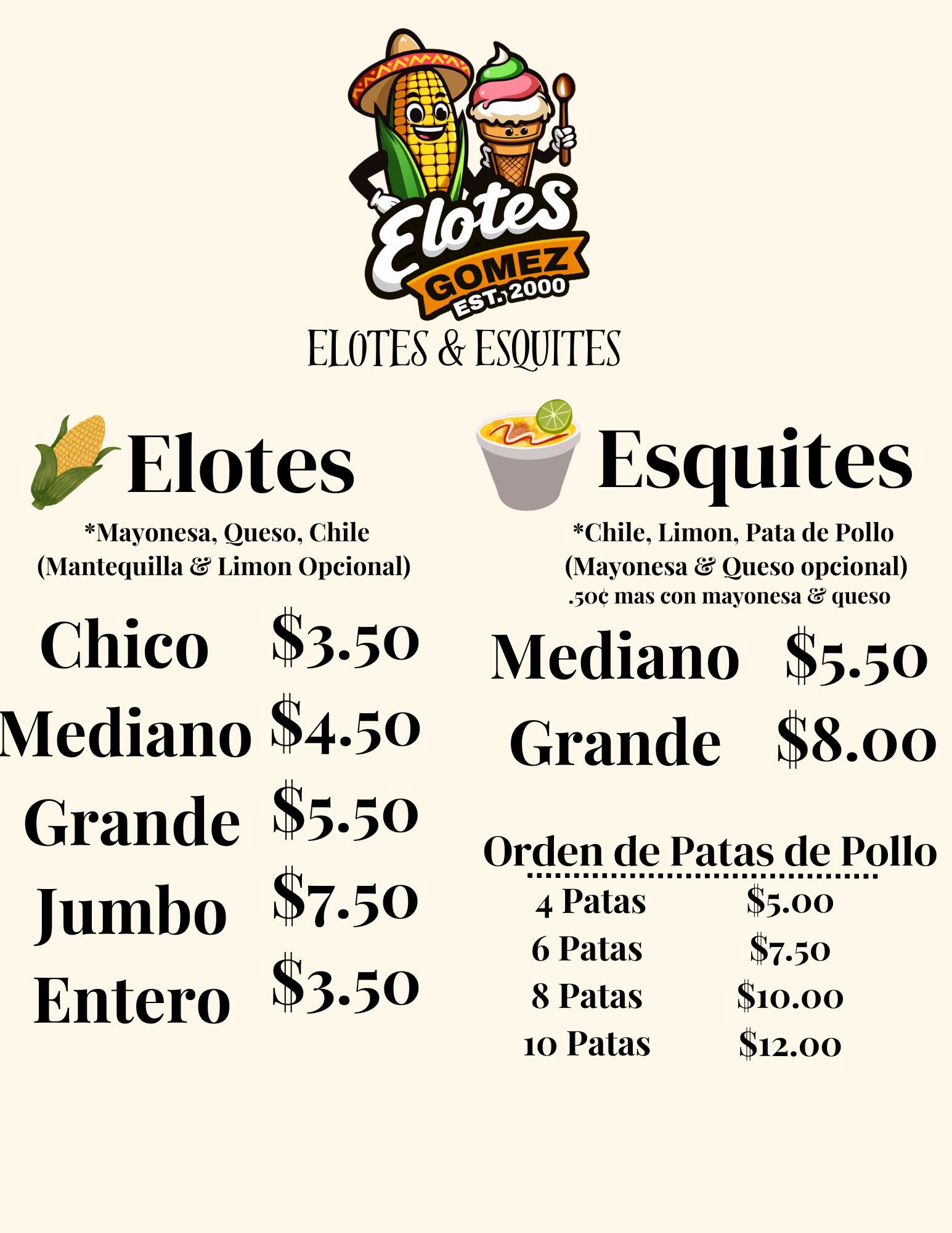 Elotes Gomez Menu