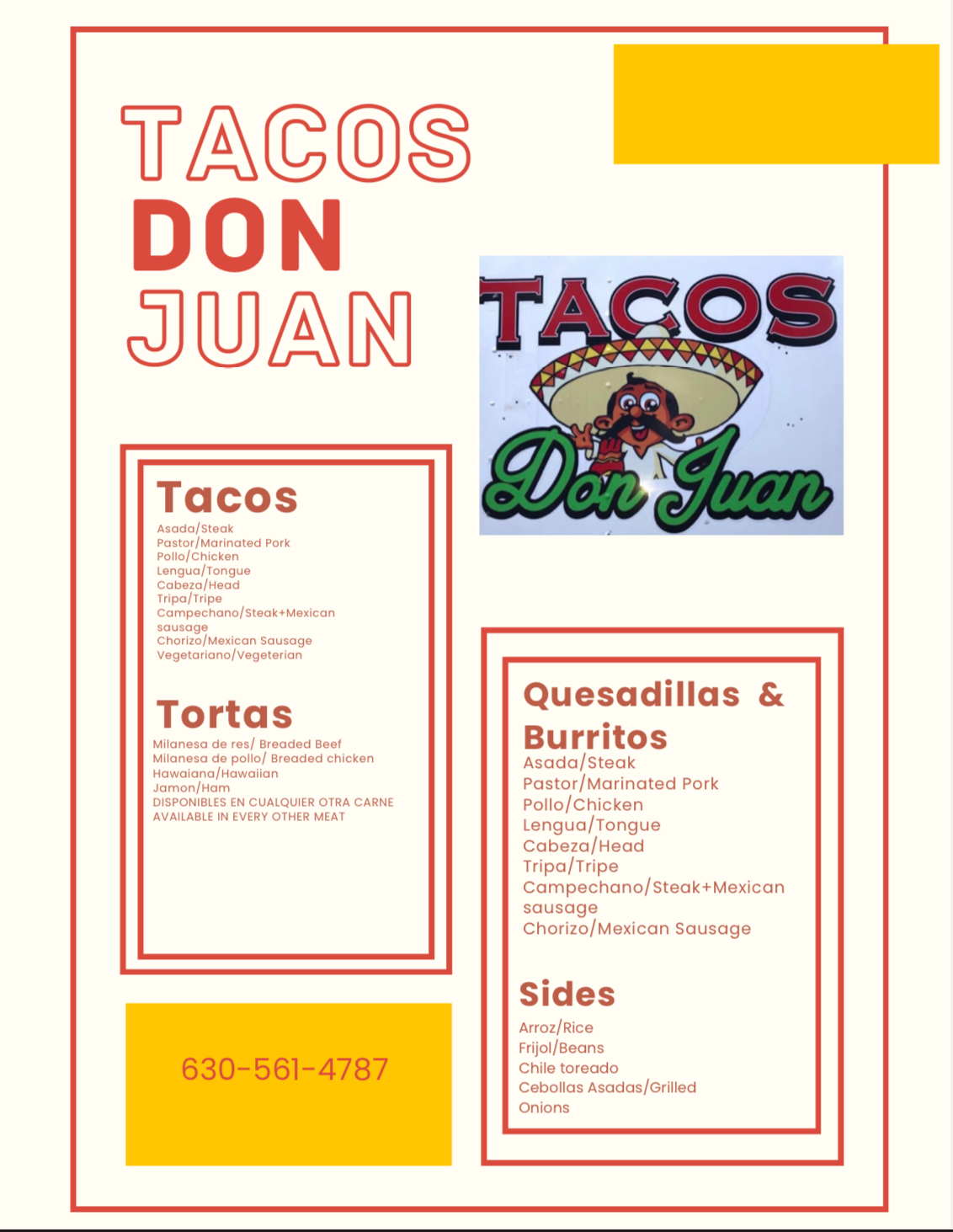 Tacos Don juan Menu