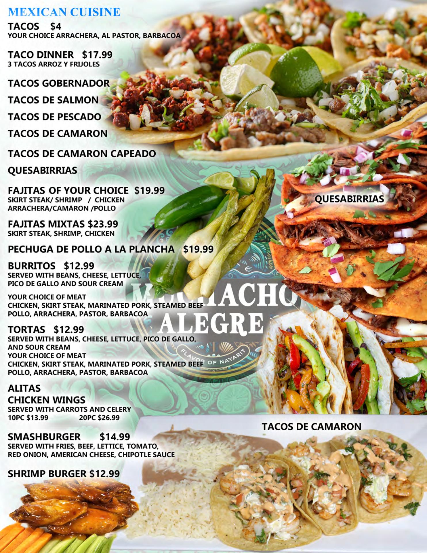 Muchacho Alegre Restaurant Menu