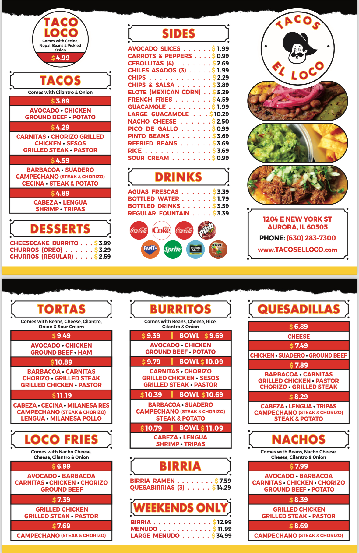 Tacos El Loco Menu