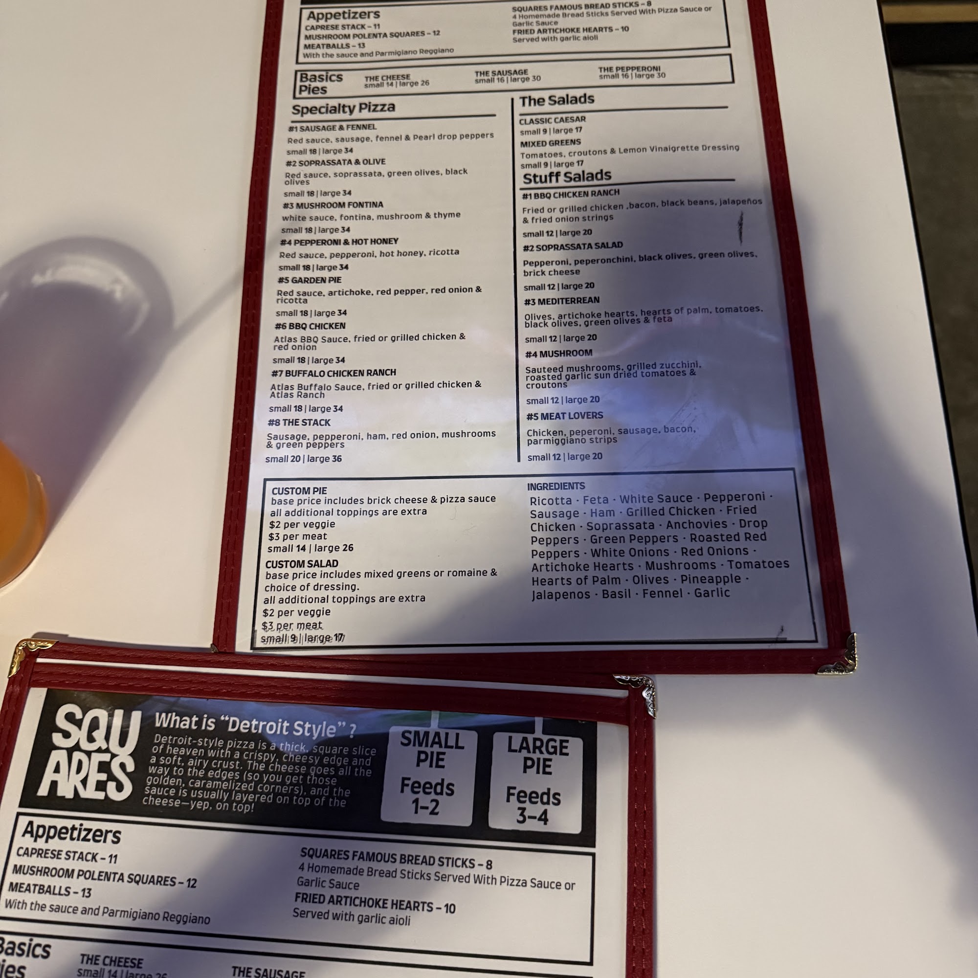 Squares Pizza Pub Menu