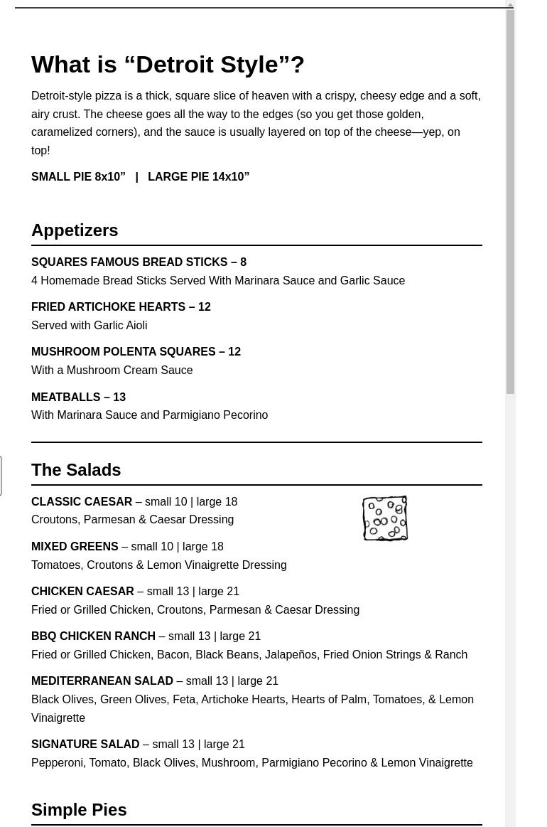 Squares Pizza Pub Menu