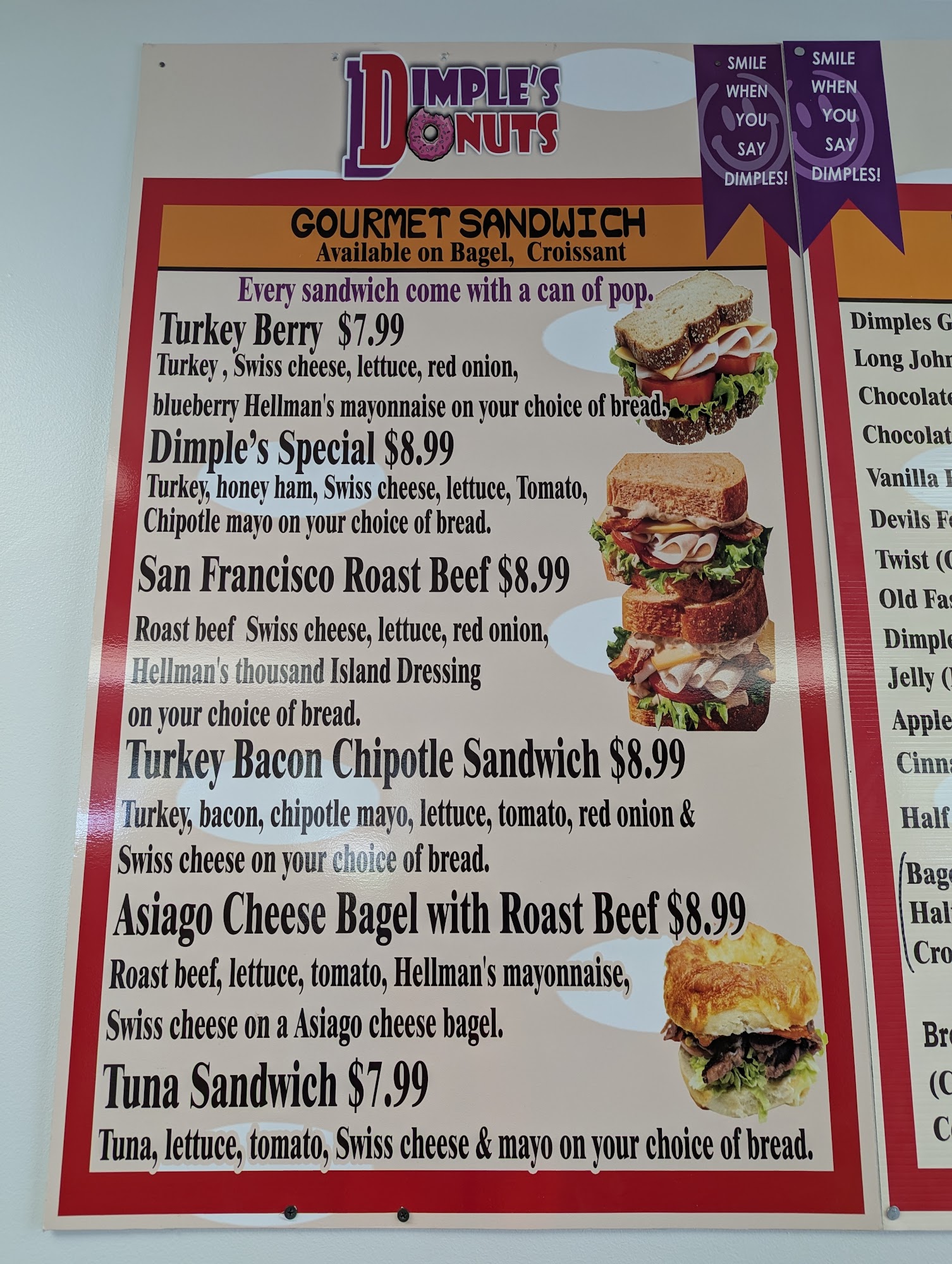 Dimples Donuts Menu