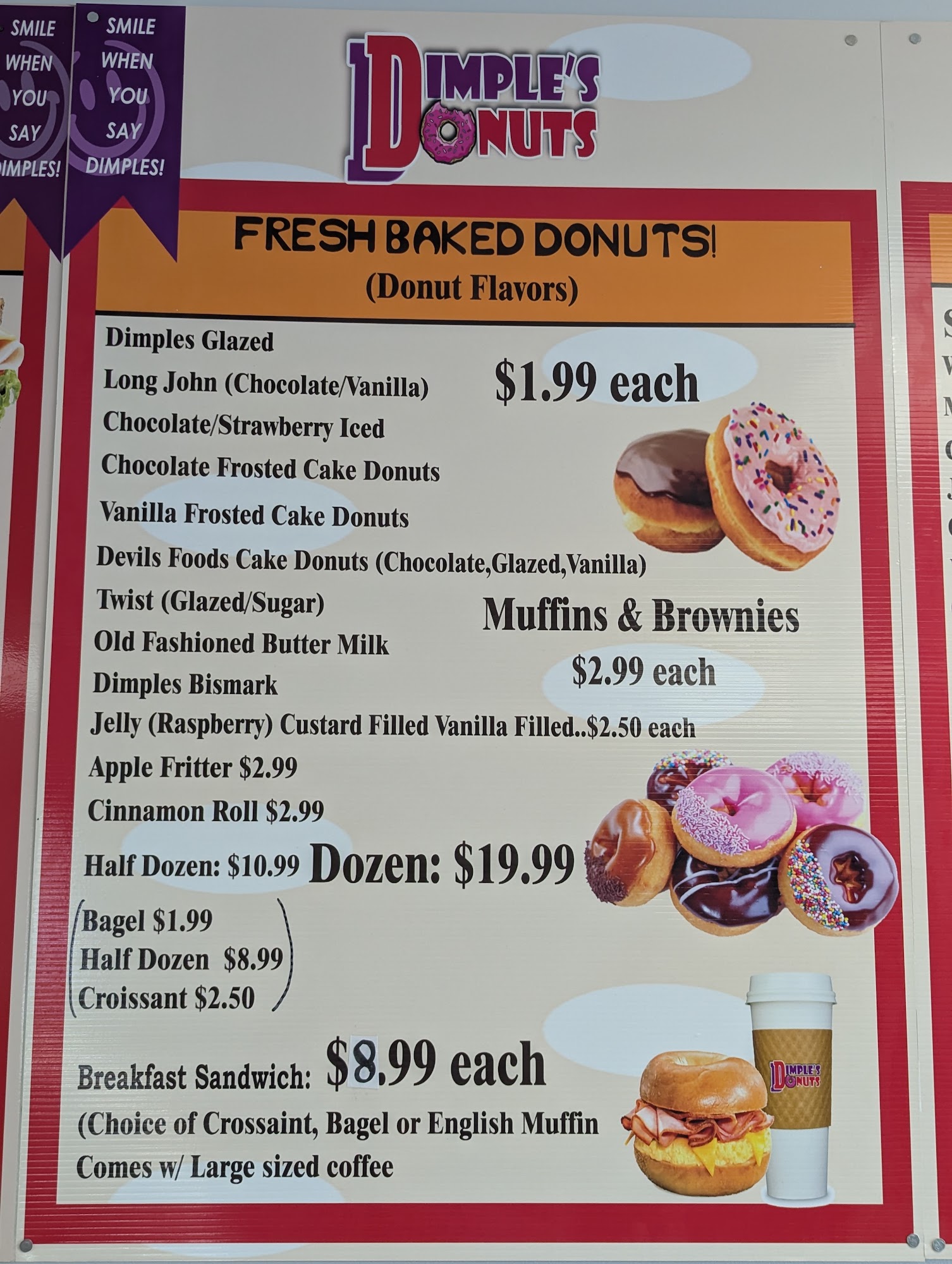 Dimples Donuts Menu