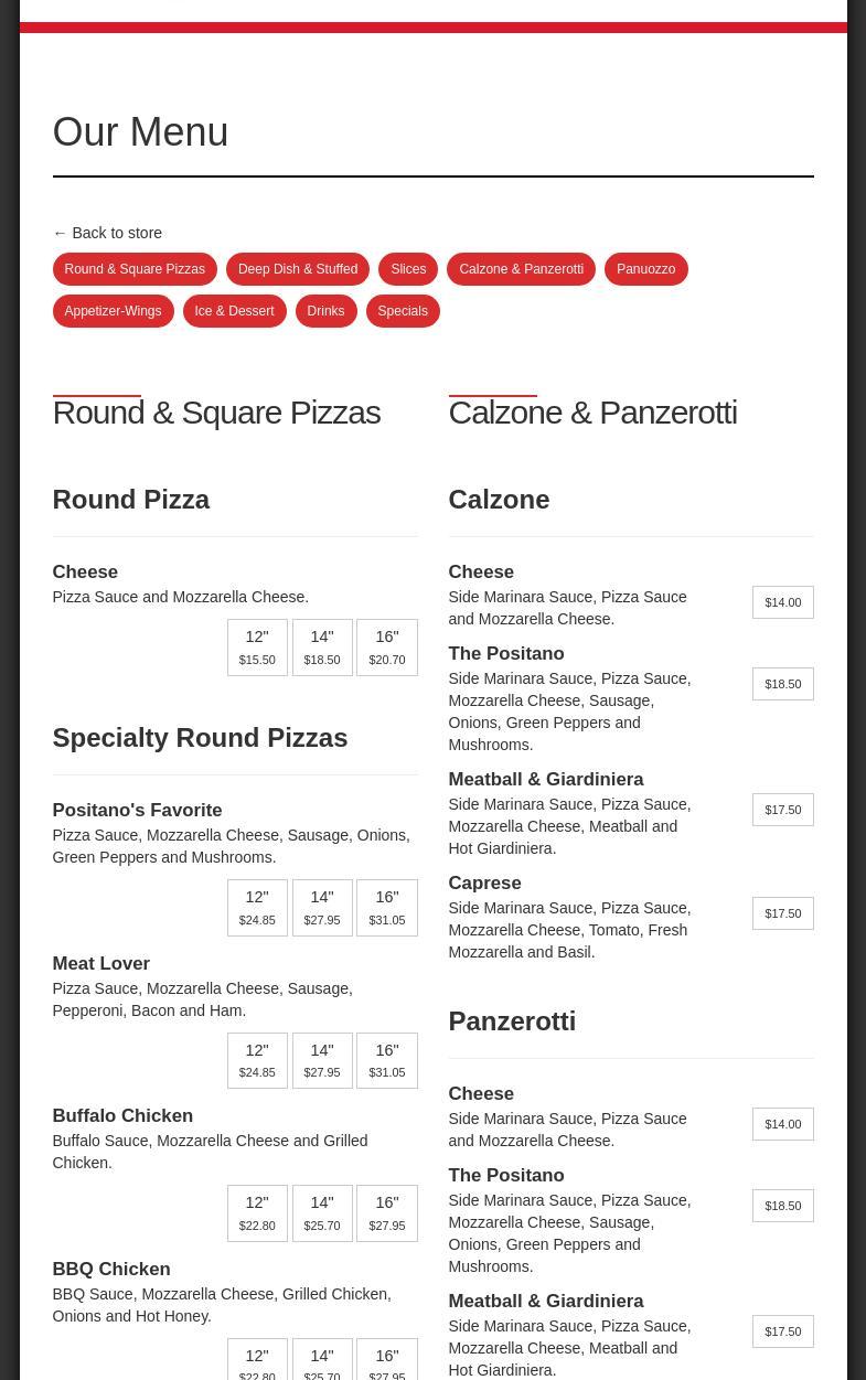 Positano's Slice and Ice Menu