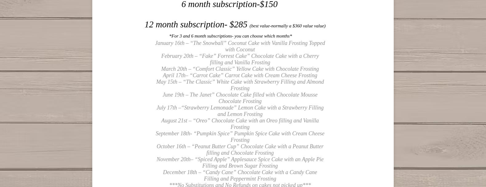 Janet's Cakes & Catering Menu