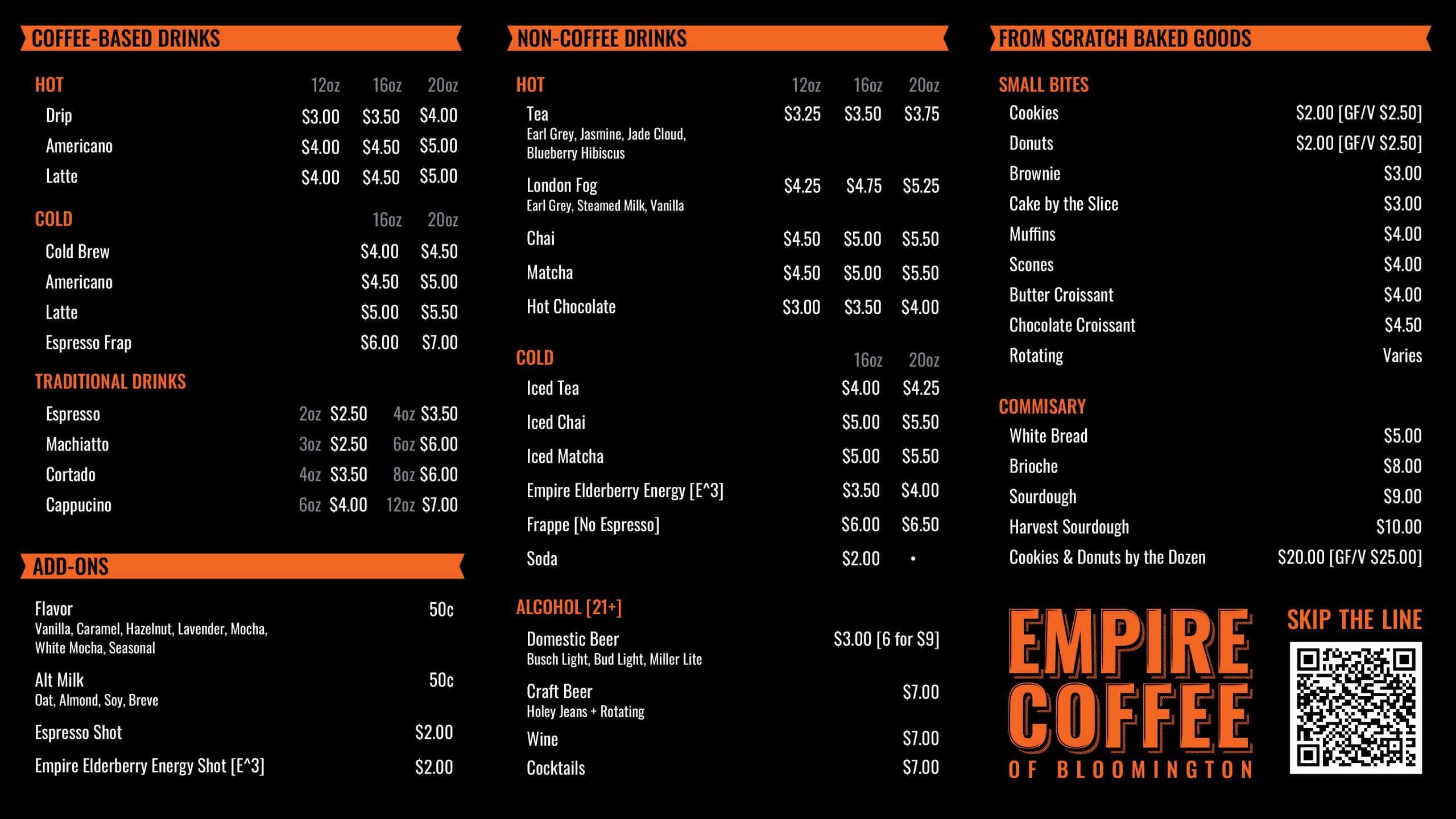 Empire Coffee of Bloomington Menu