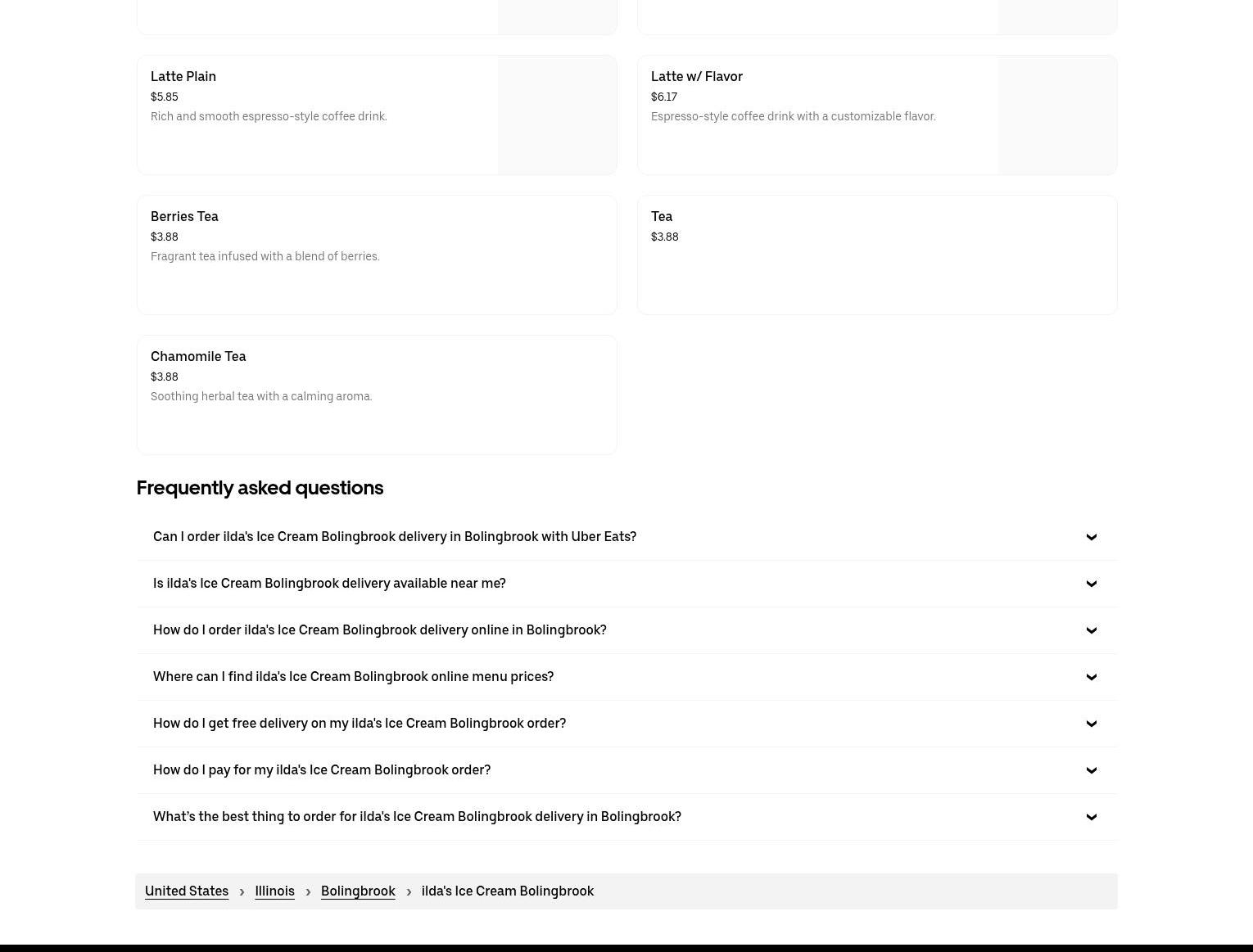 Ilda's Ice Cream and Pastries Menu